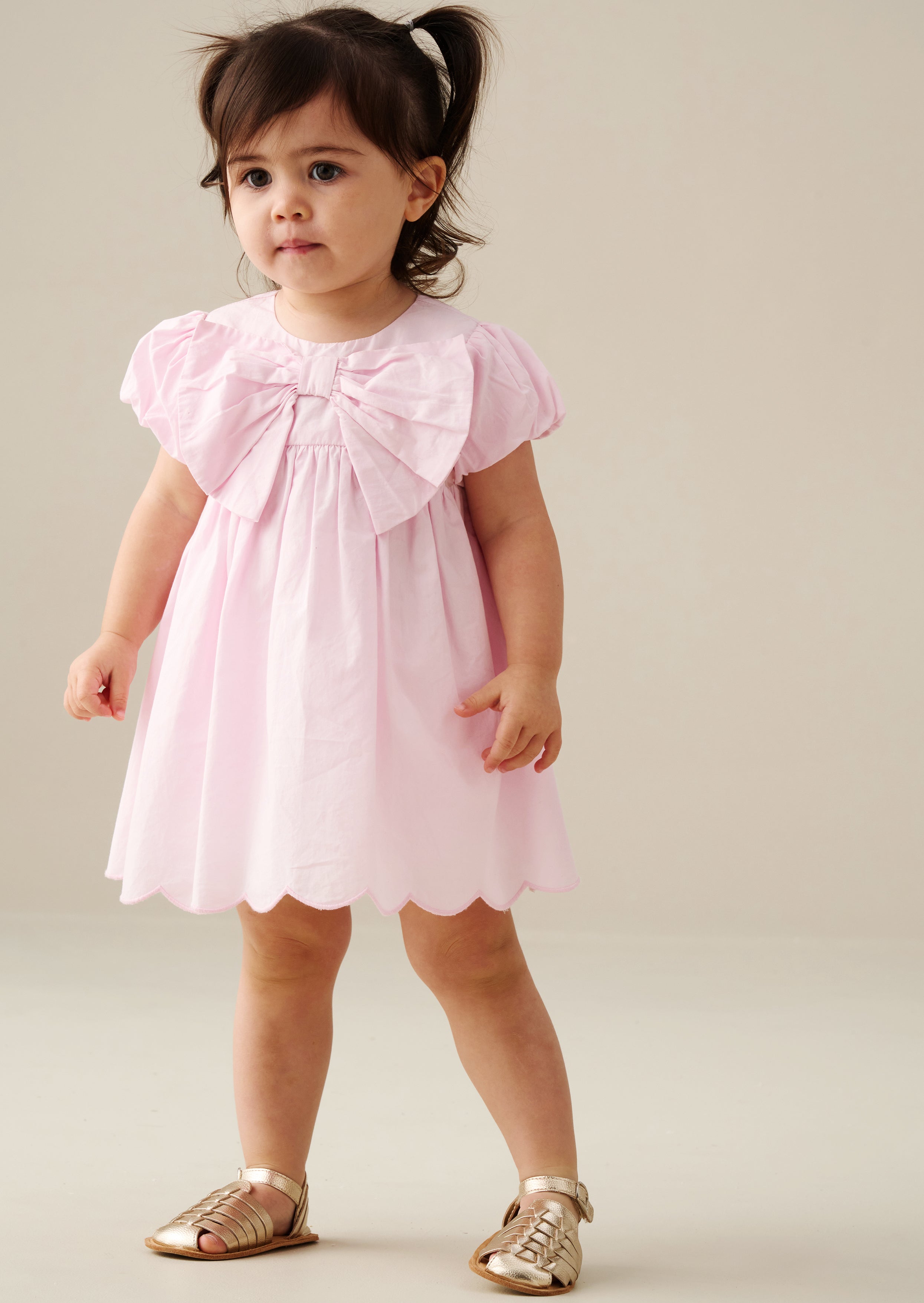 Rosie Bow Puff Sleeve Scalloped Dress And Bloomer