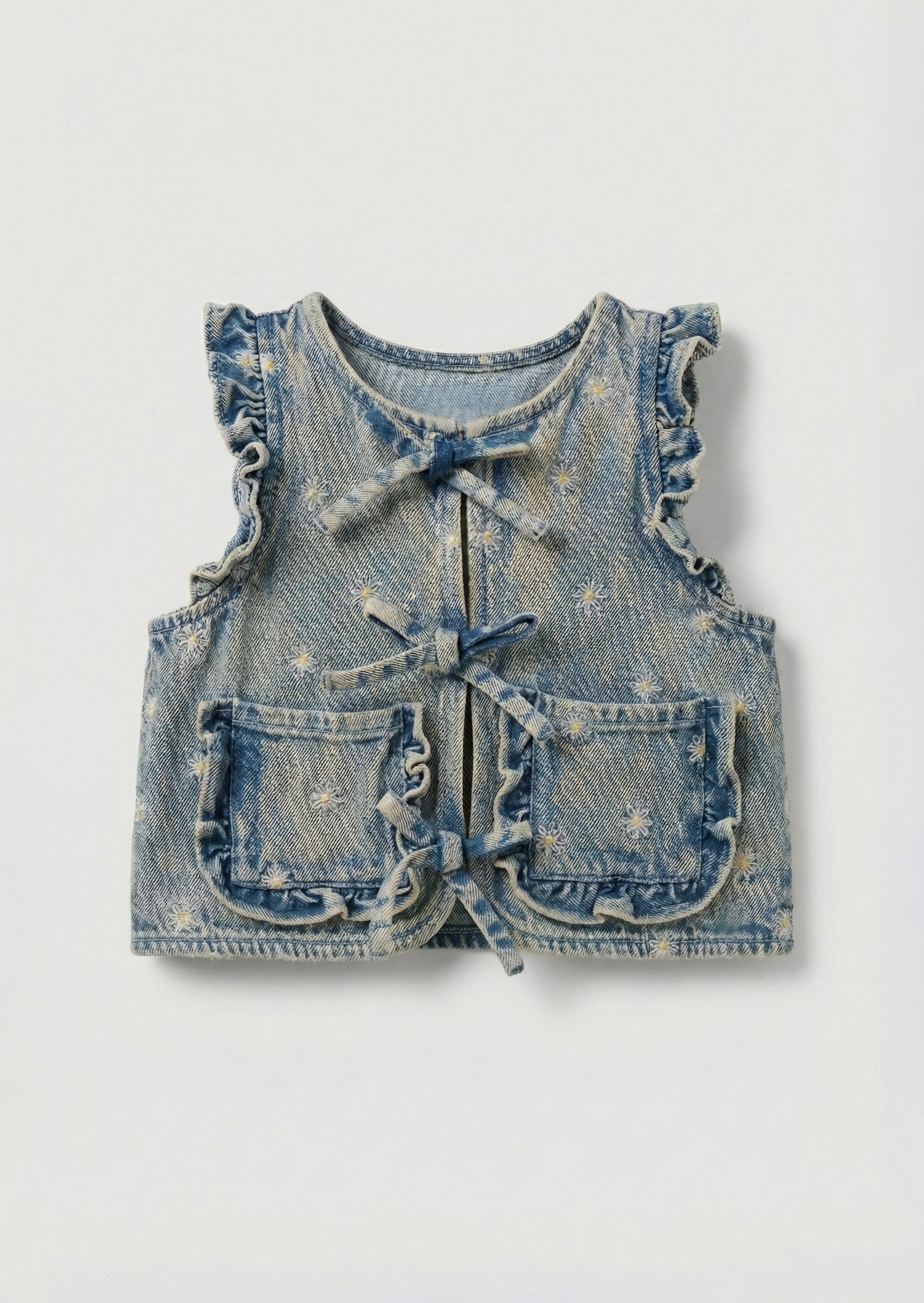 Kiki Embroidered Daisy Denim Gilet