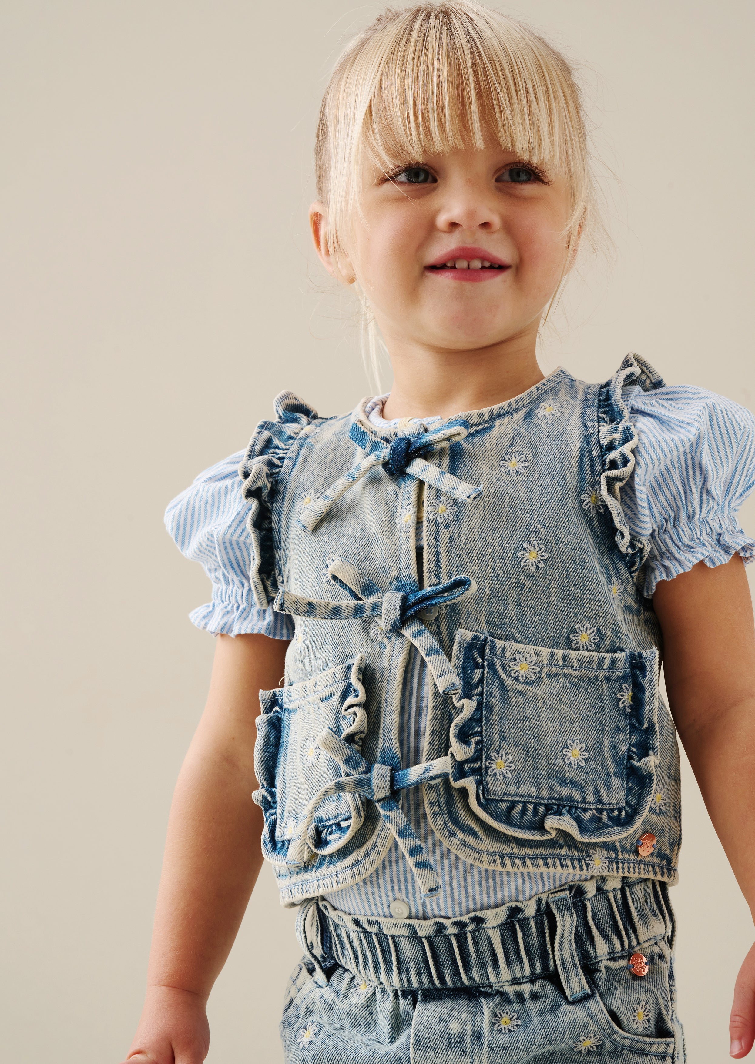 Kiki Embroidered Daisy Denim Gilet