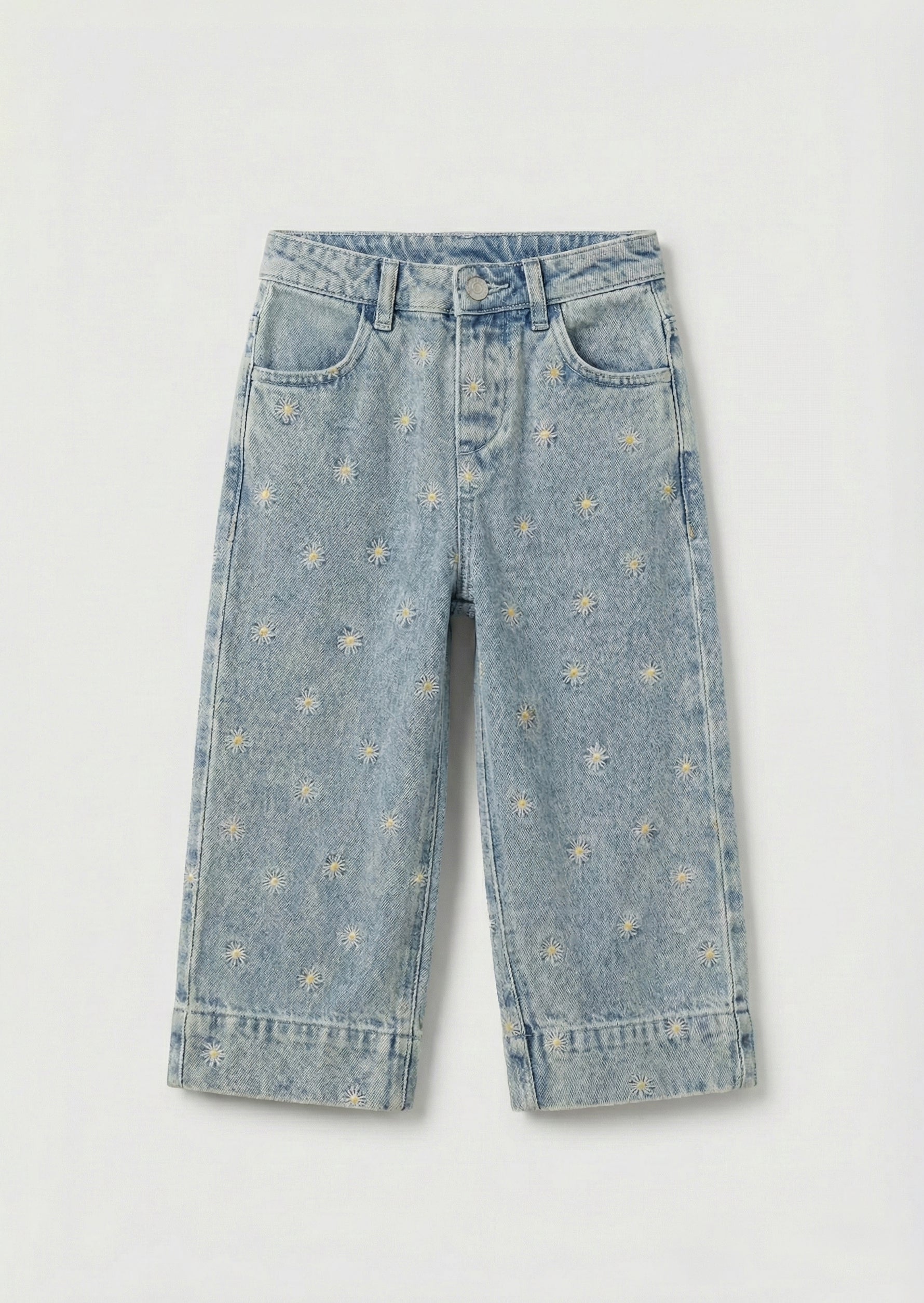 Jean large à jambe large Kiki brodé de marguerites