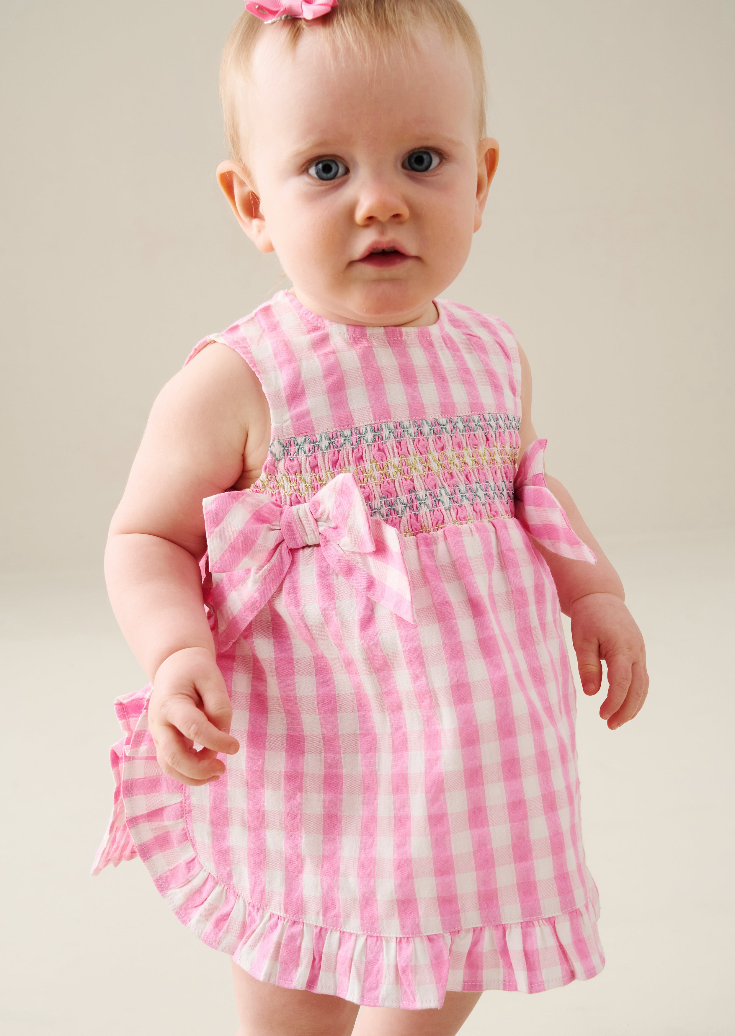 فستان بيرسي جينغهام بكشكشة وبلوومر