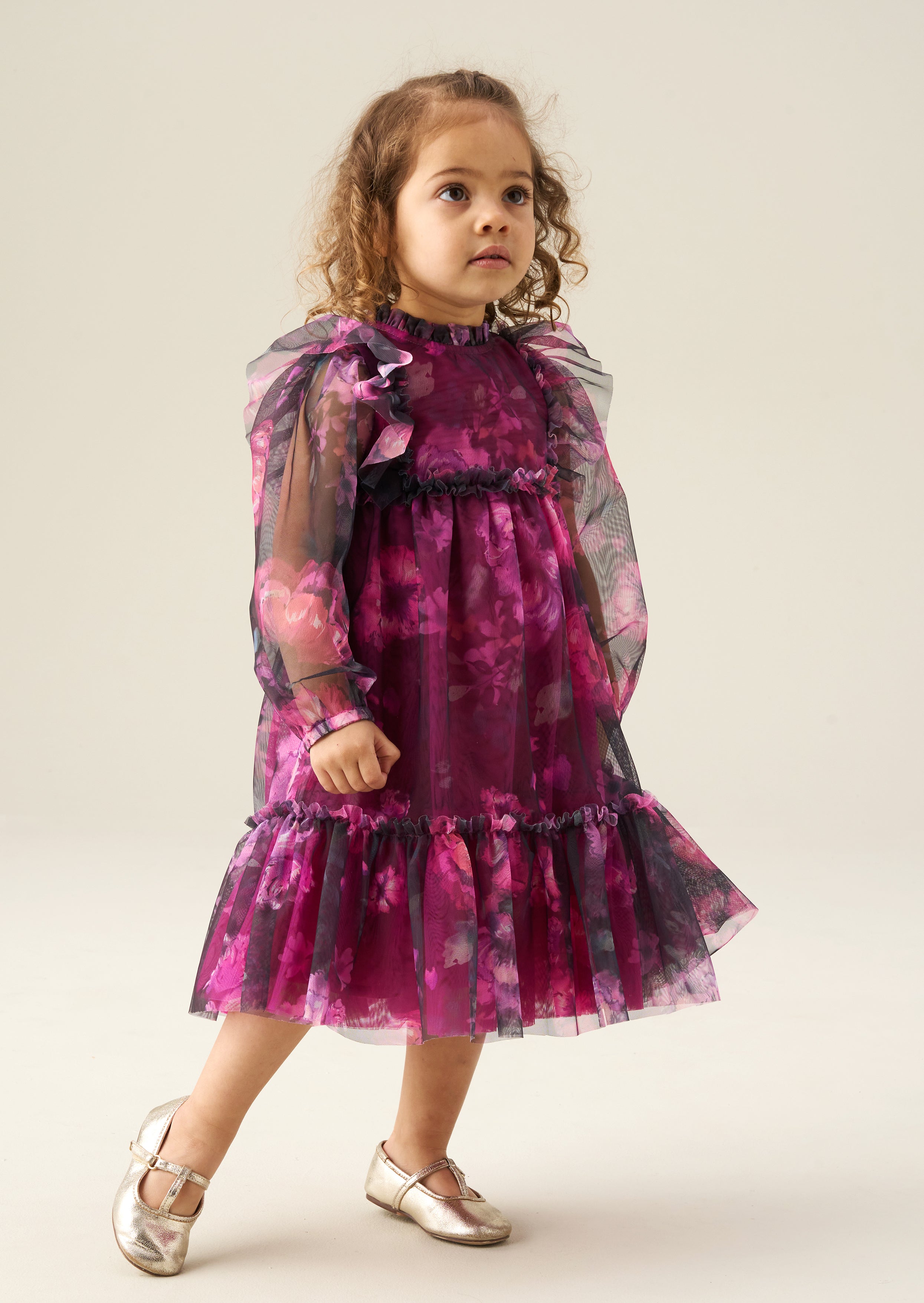 Vestido Estella de malla con volantes
