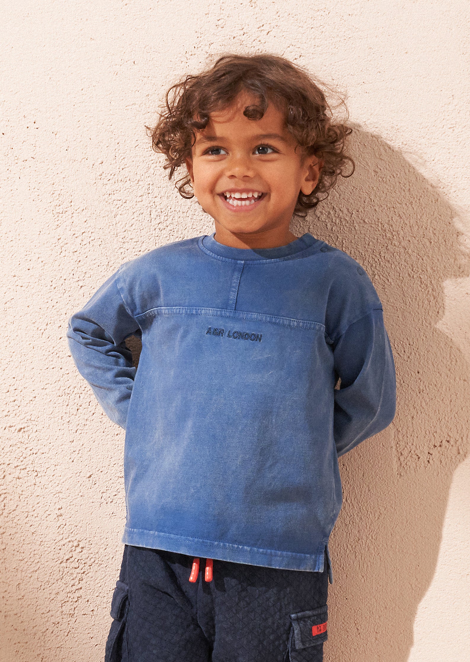 Evan Blau Gewaschenes Langarmshirt