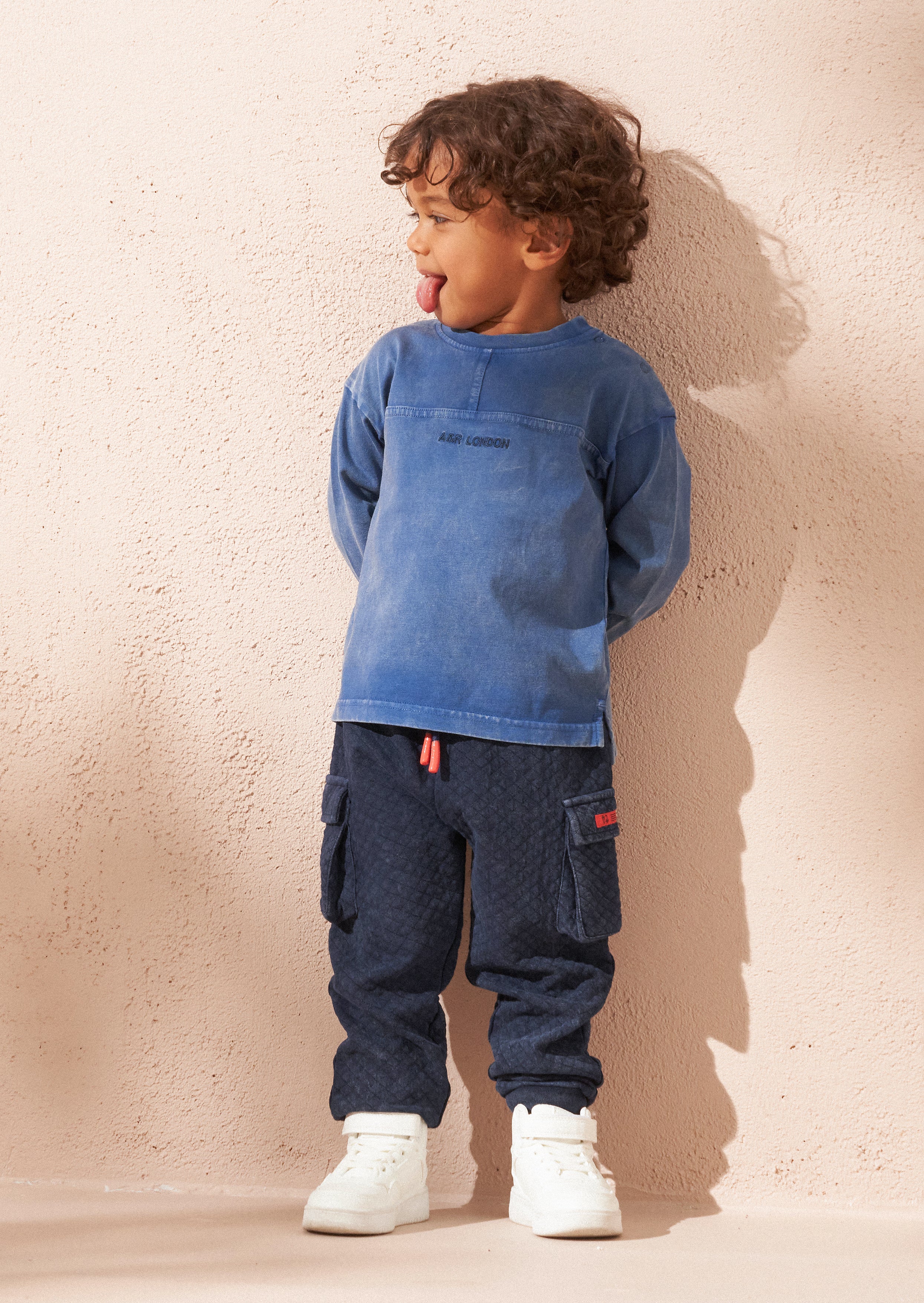Evan Blau Gewaschenes Langarmshirt