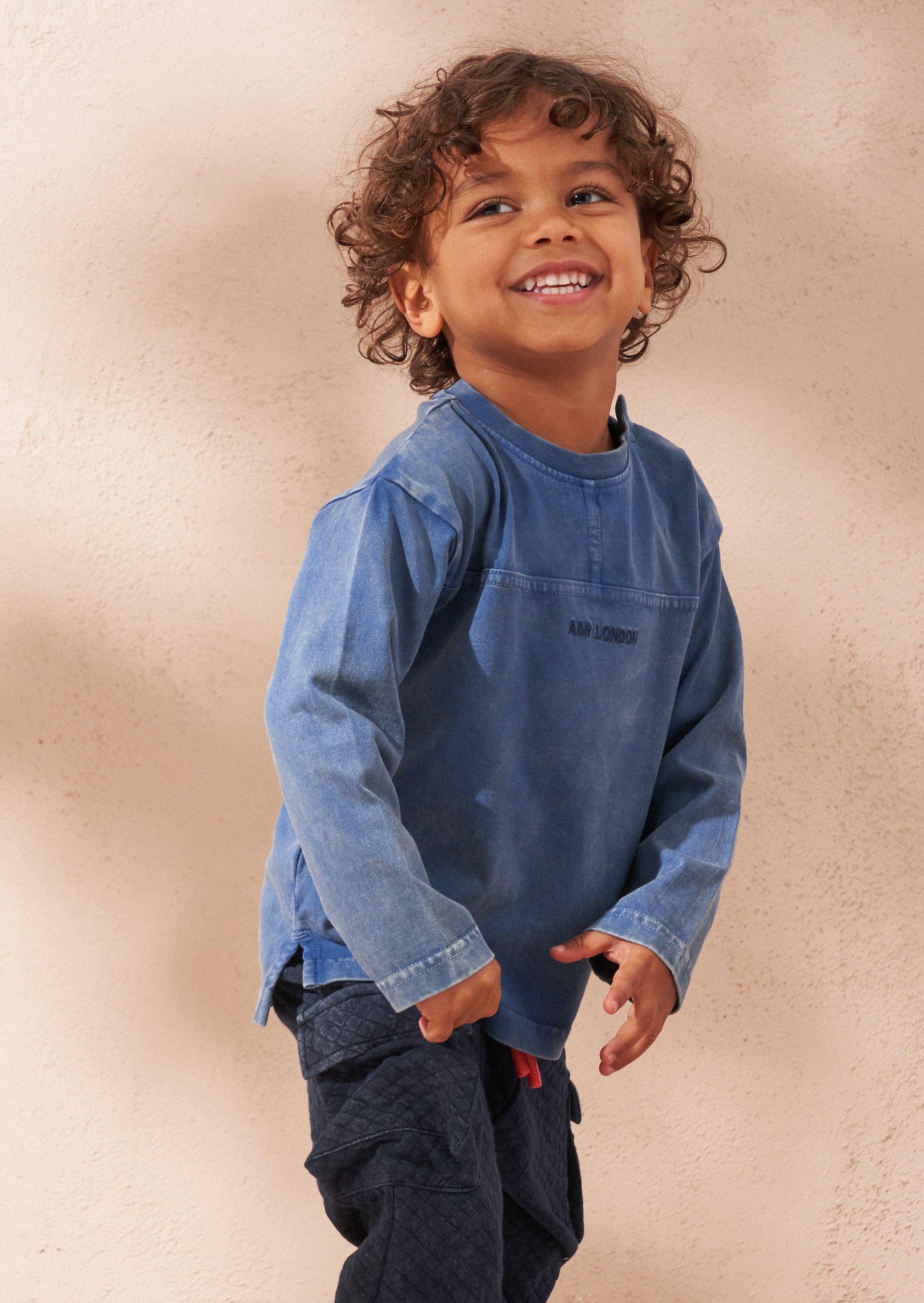 Evan Blau Gewaschenes Langarmshirt