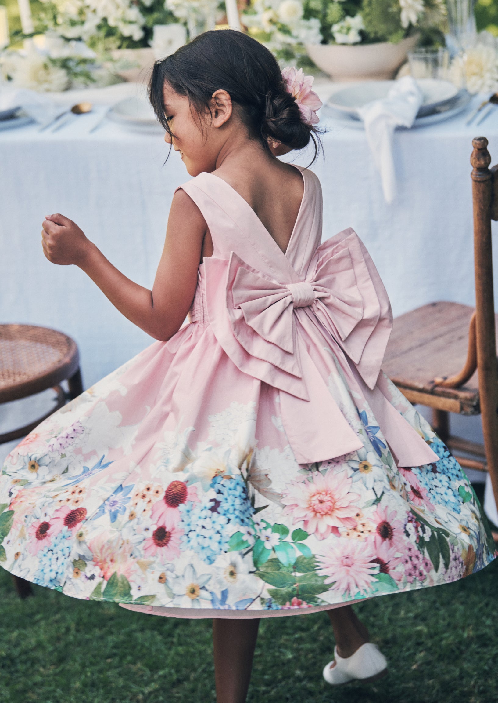 High Neck Back Bow Dress in Pink