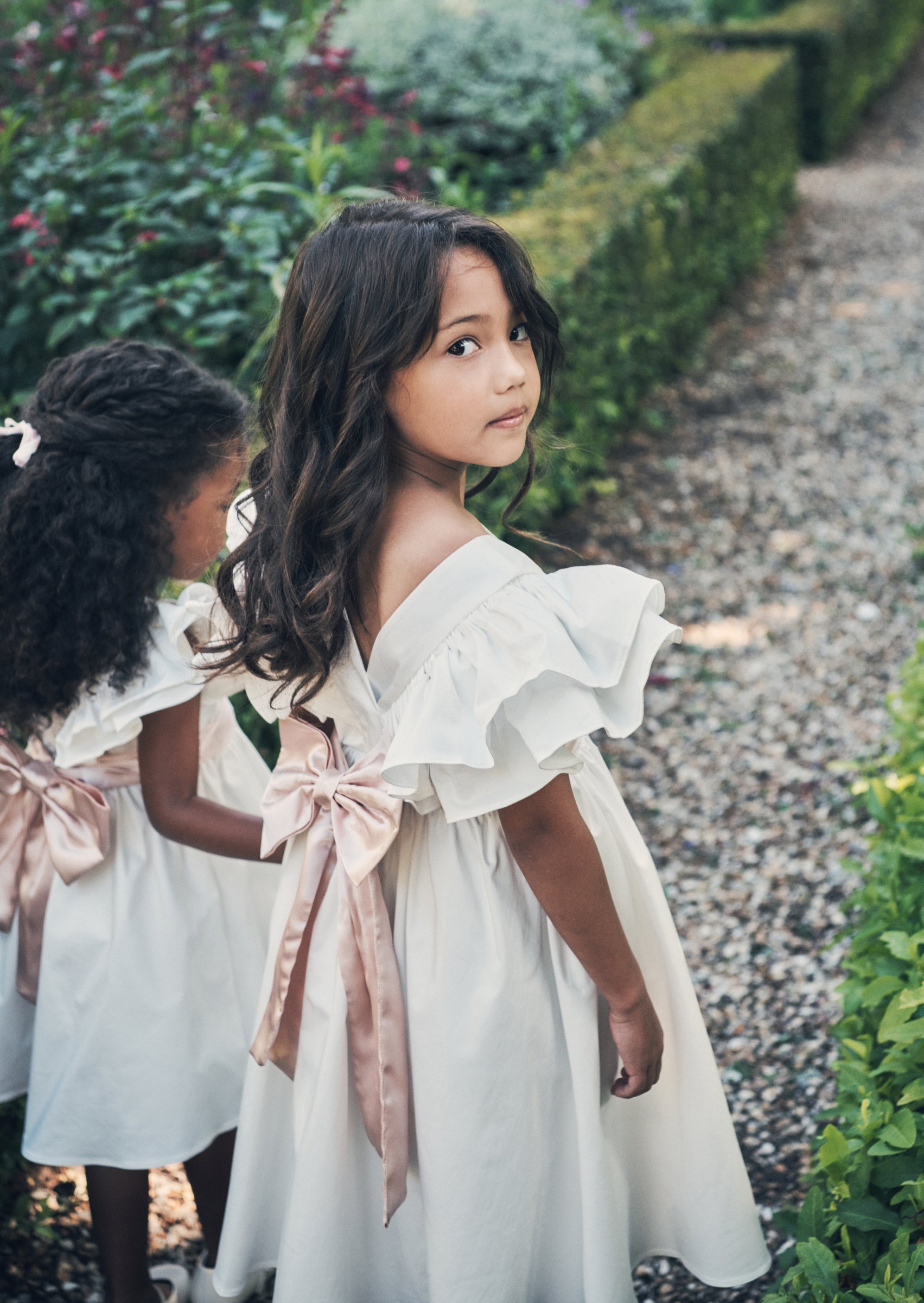 Ivory Taffeta Flower Girl Dress Pink Sash Angel Rocket