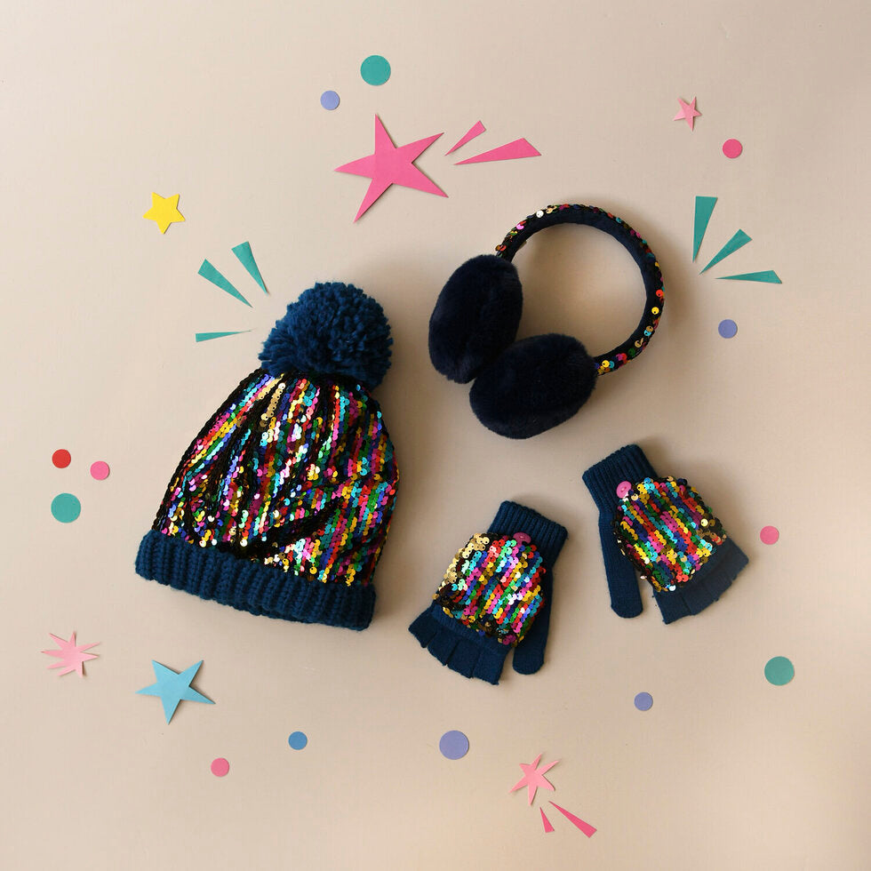 Rainbow Sequin Knitted Hat 7-10 Years
