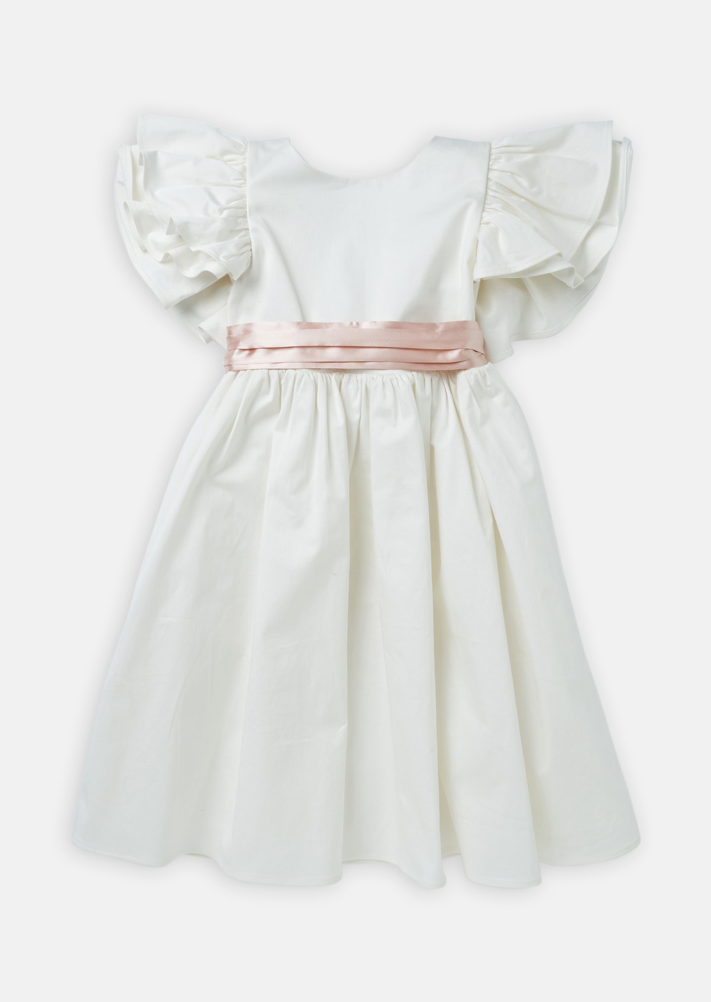 Vestito Sylvie con balza e fascia rosa tenue