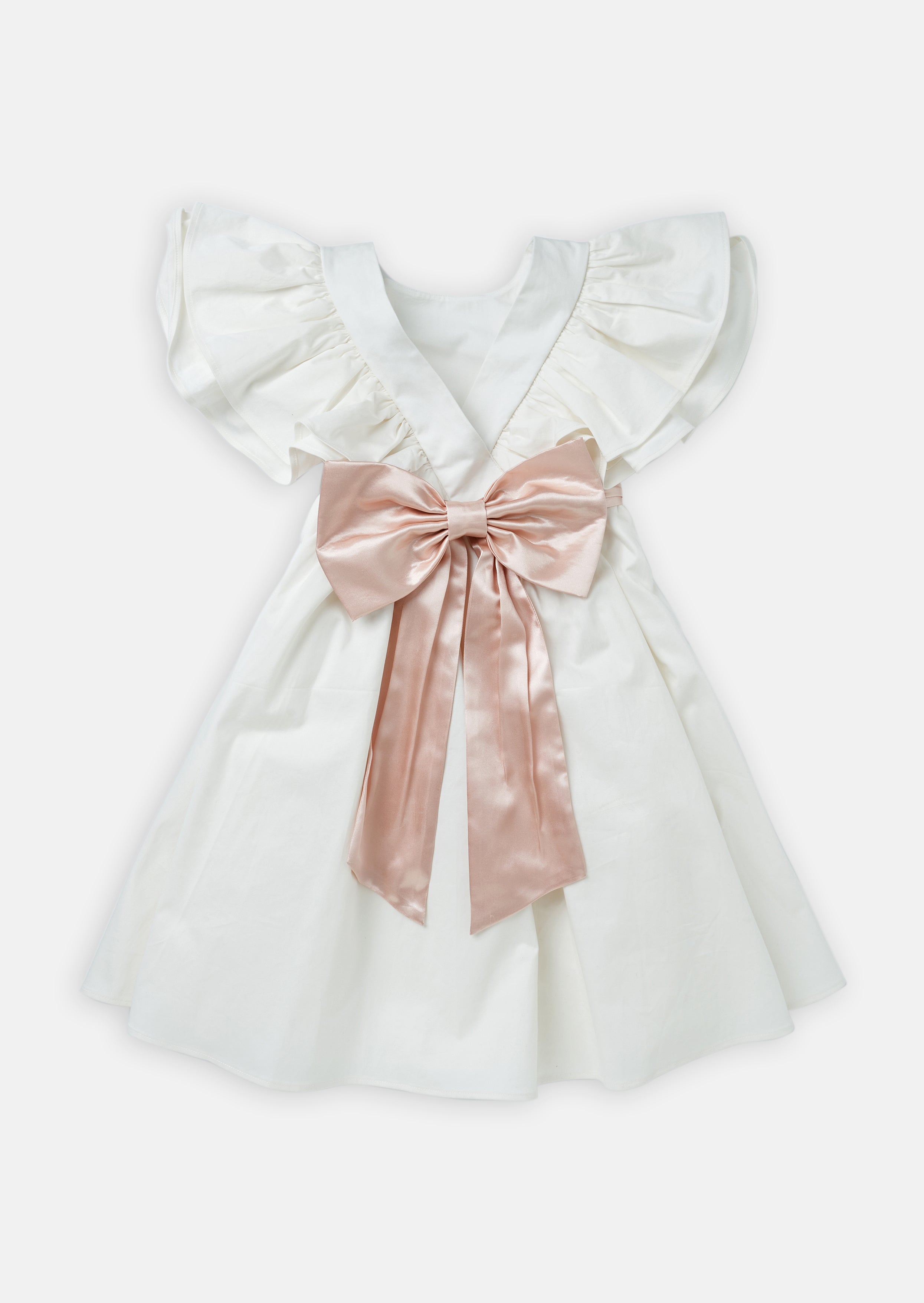 Vestito Sylvie con balza e fascia rosa tenue