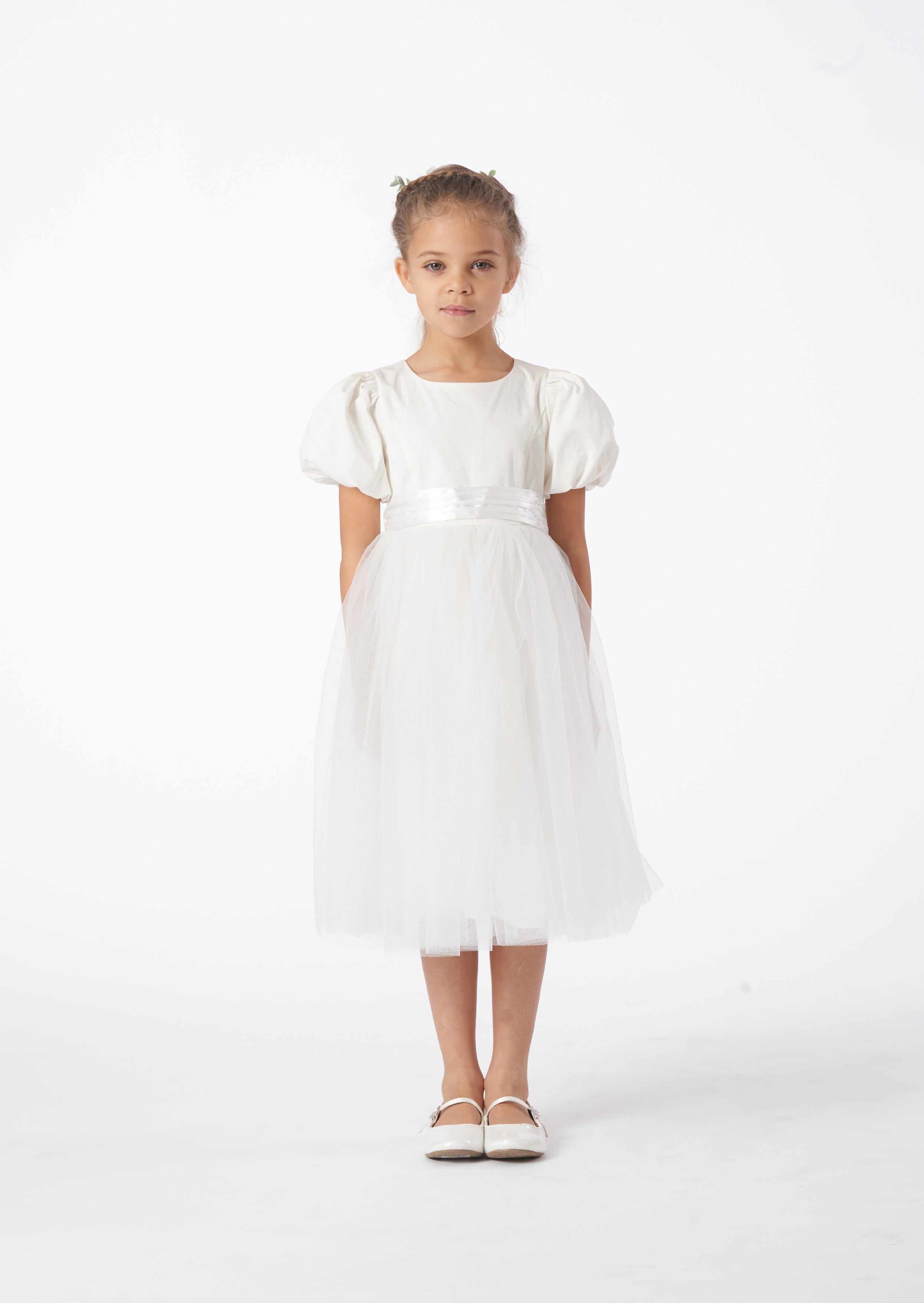 Vestito in tulle Selene con fascia avorio