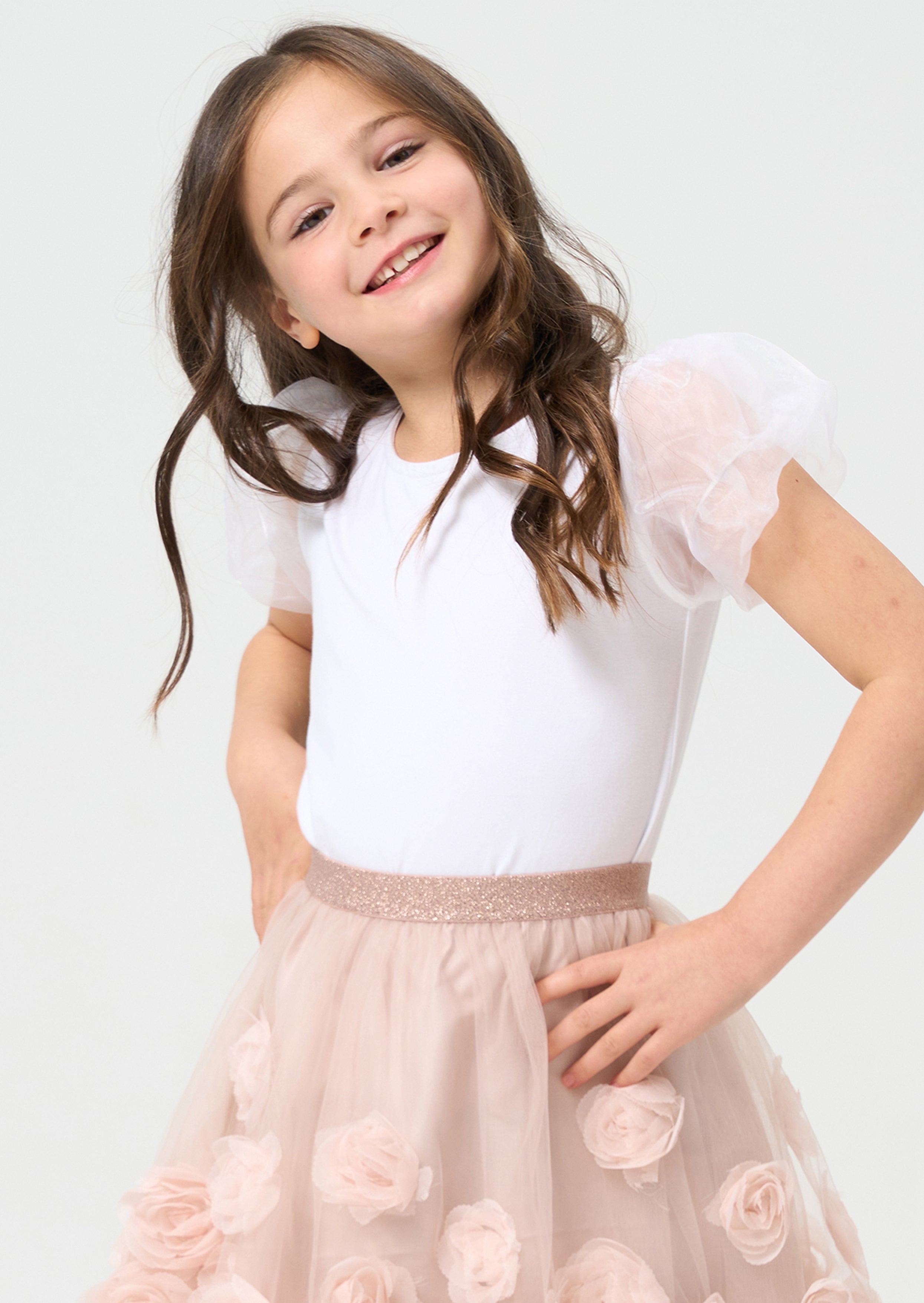 T-shirt Delilah à manches bouffantes en maille