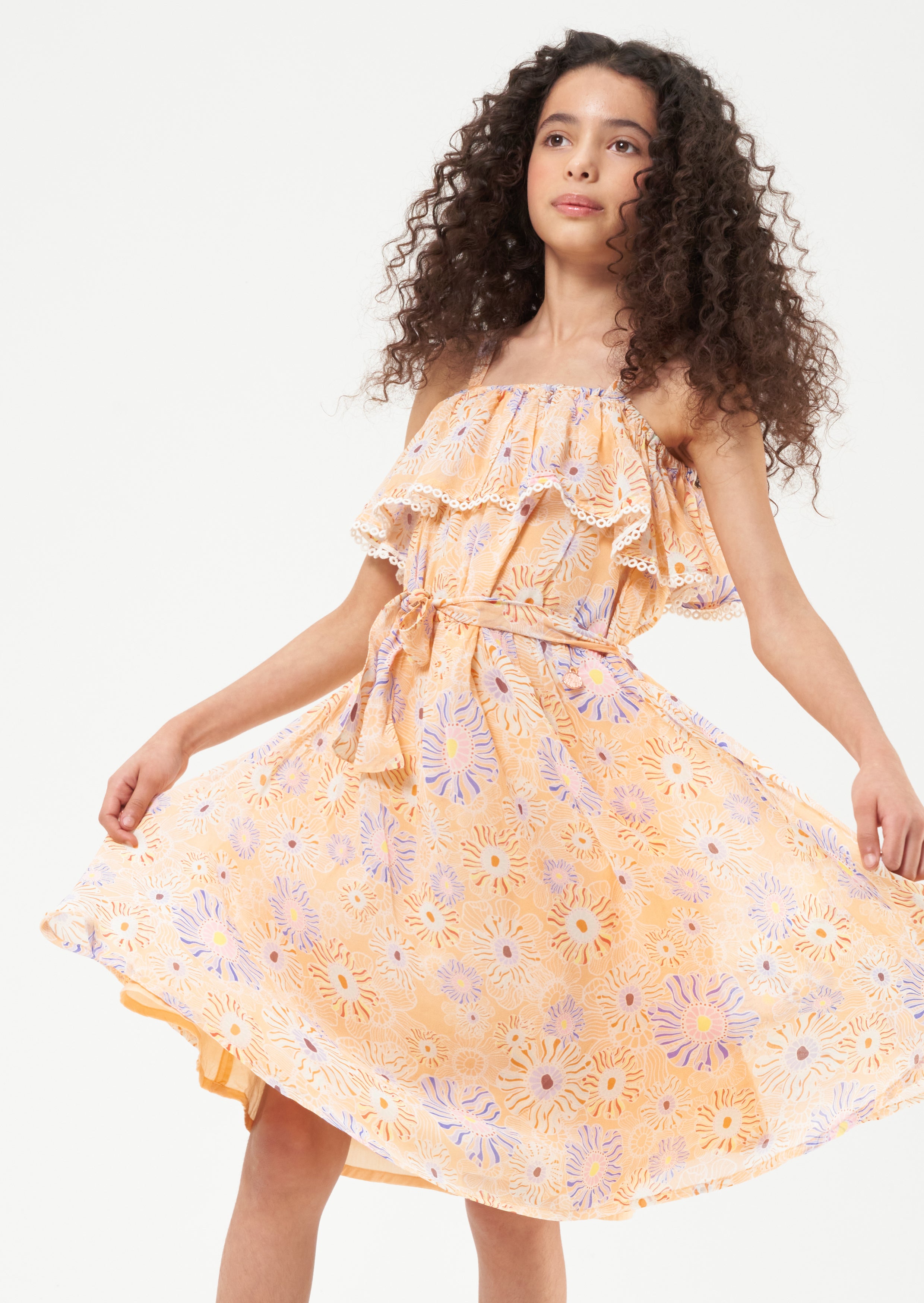 Emmie Coral Bardot Print Dress