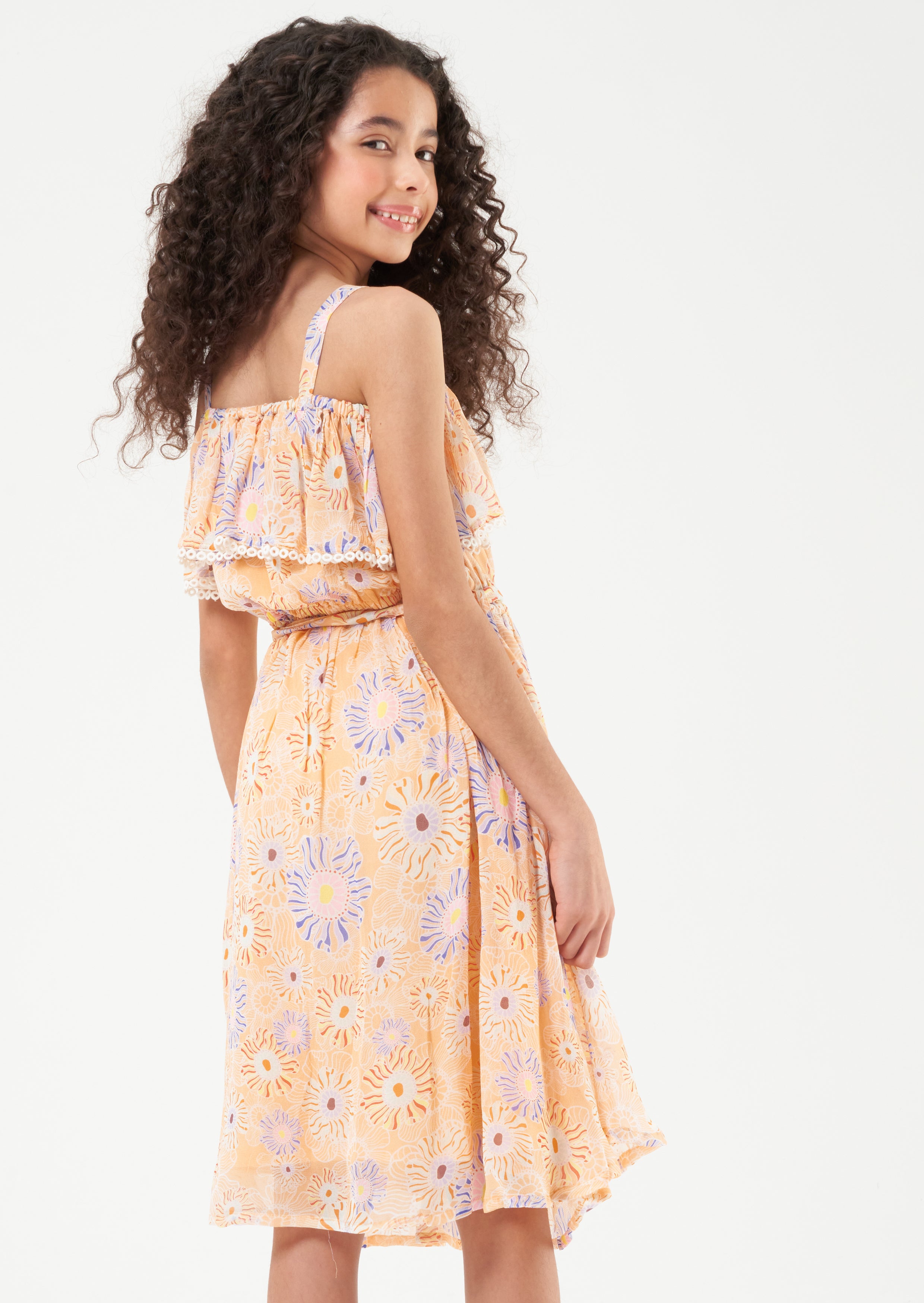 Emmie Coral Bardot Print Dress