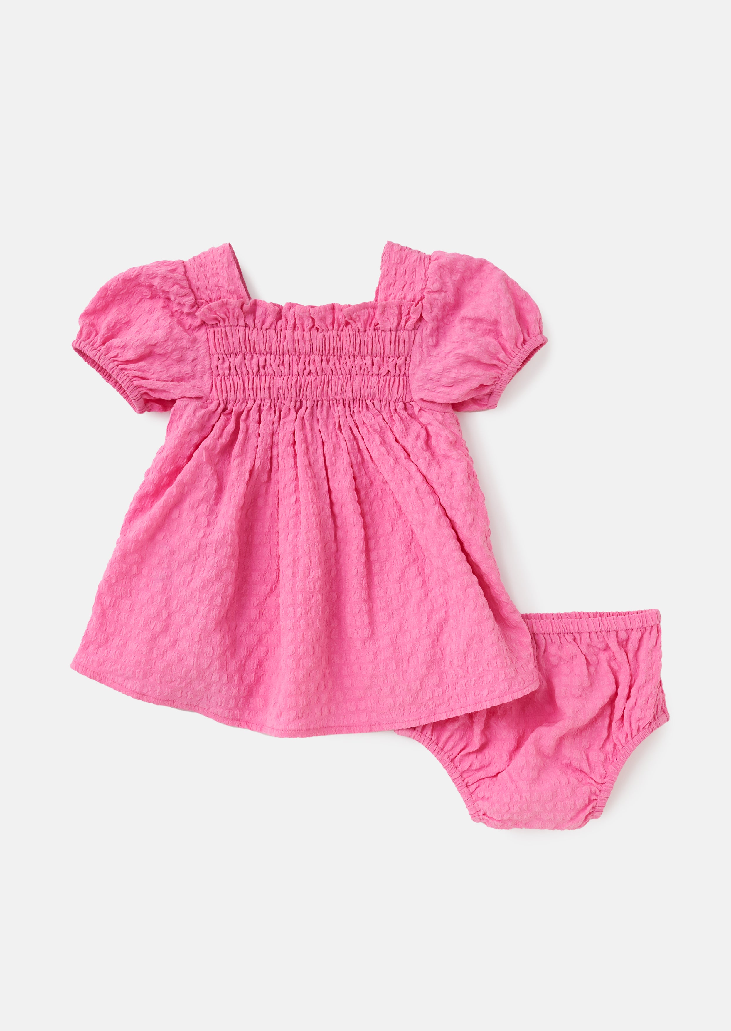 Seersucker Pink Shirred Puff Sleeve