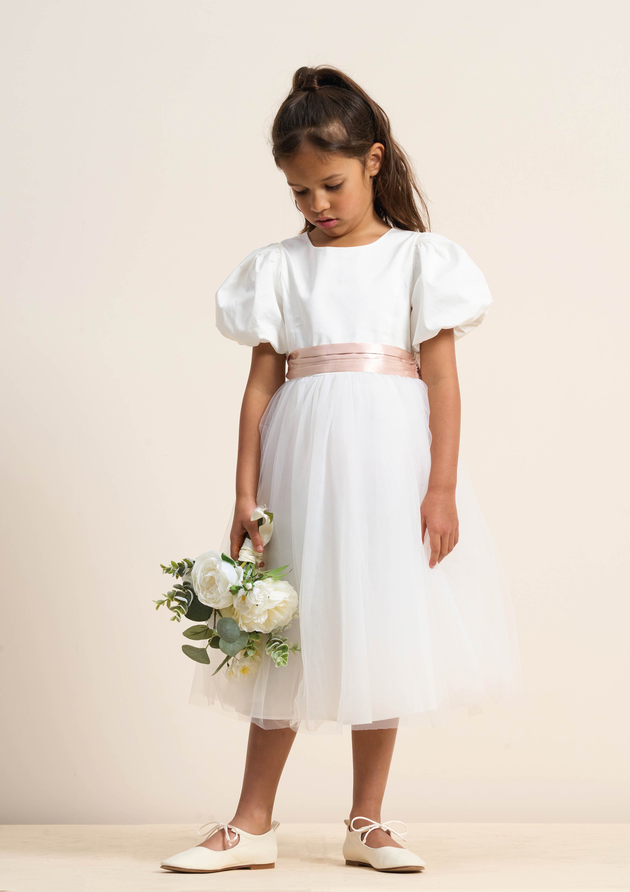 Vestito in tulle Selene con fascia rosa