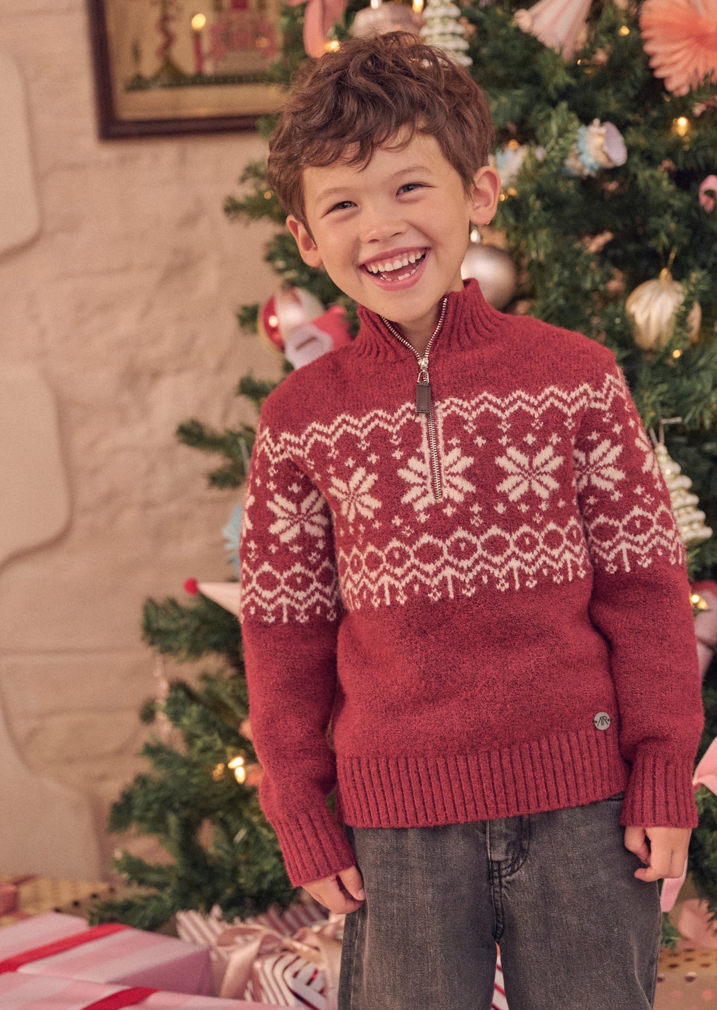 Oakley Burgundy Fairisle Zip Neck