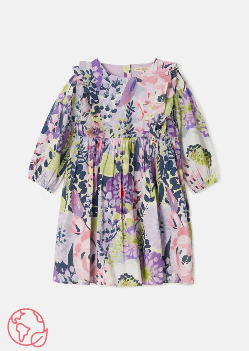 Ellie Orchid Ruffle Print Dress