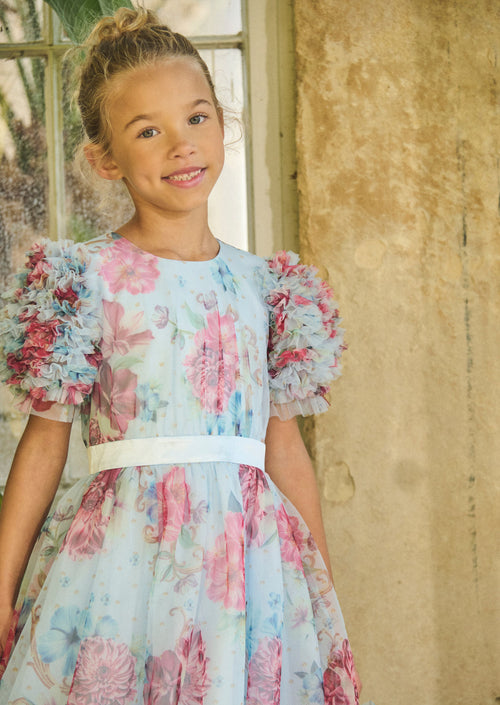 Florence Blue Ruffle Sleeve Mesh Dress