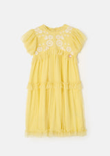Luisa Yellow Embroidered Mesh Dress