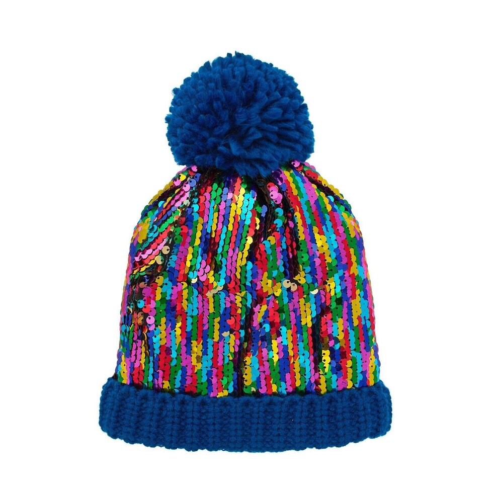 Rainbow Sequin Knitted Hat 7-10 Years