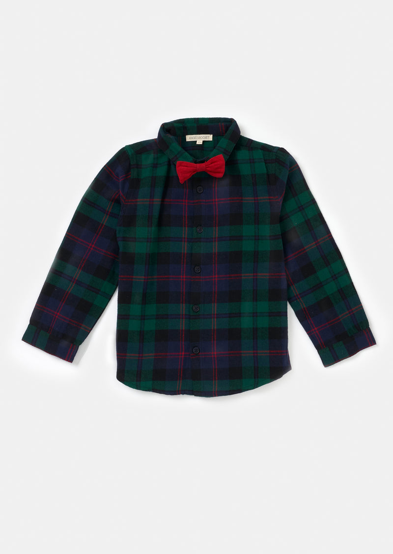 Scott Navy Tartan Shirt with Bow Tie