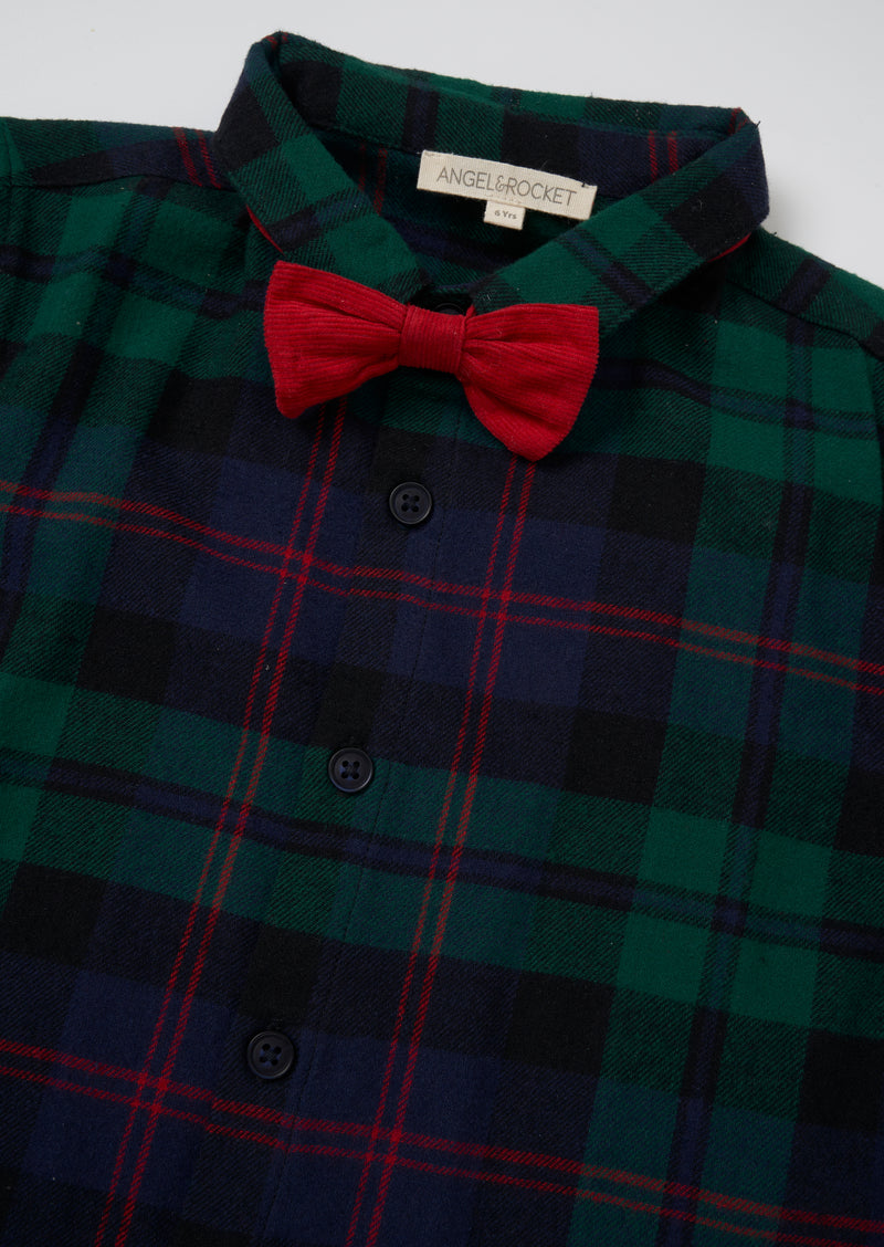 Scott Navy Tartan Shirt with Bow Tie