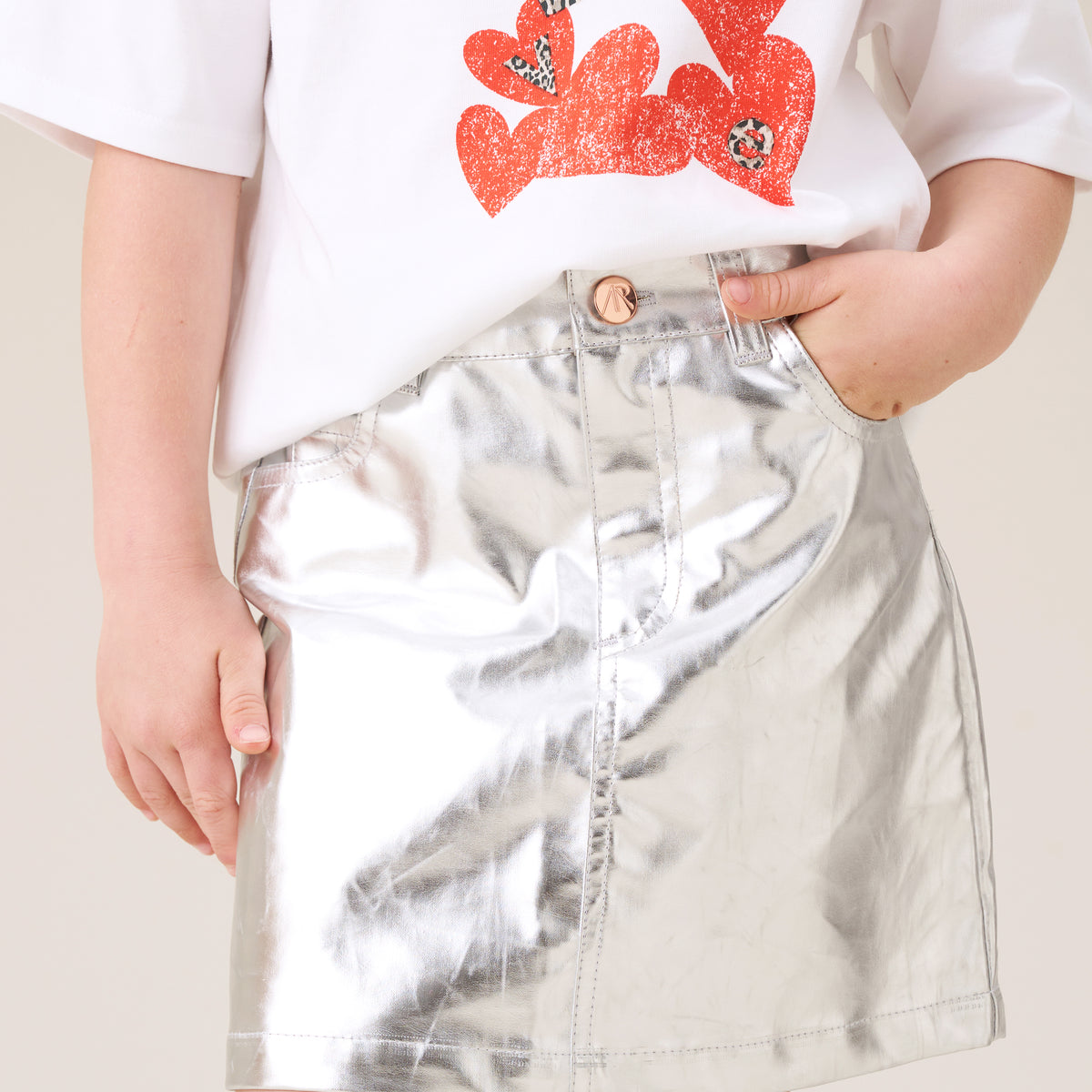 Girls Silver Metallic Mini Skirt Angel Rocket