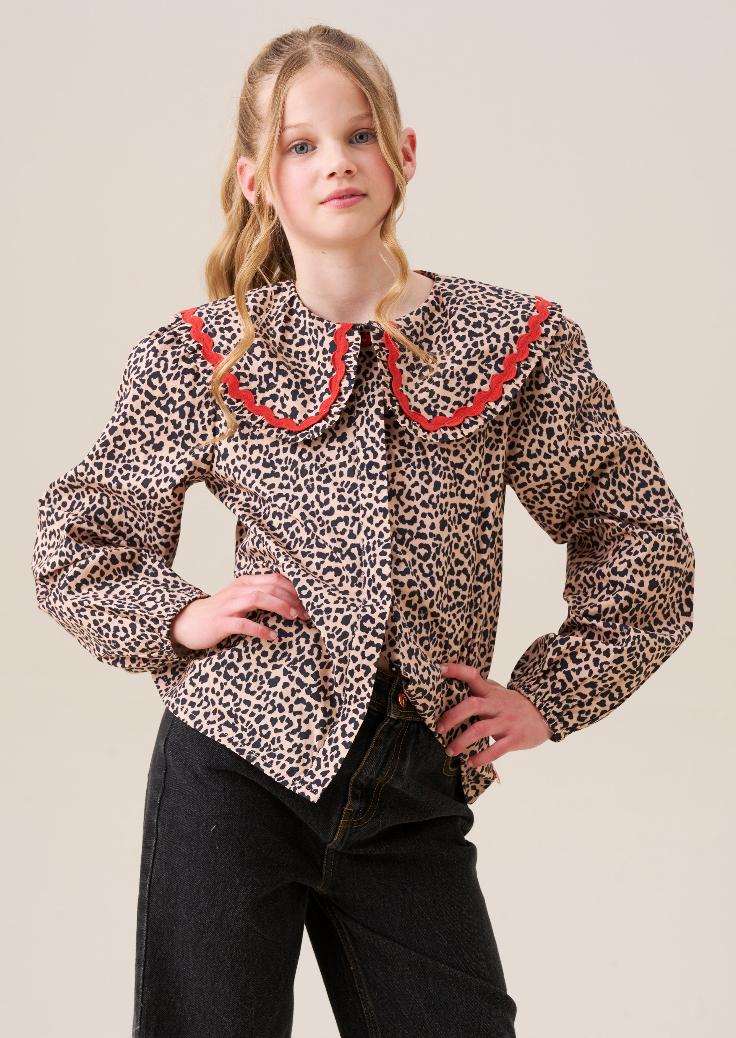Elle Leopard Frill Collar Blouse