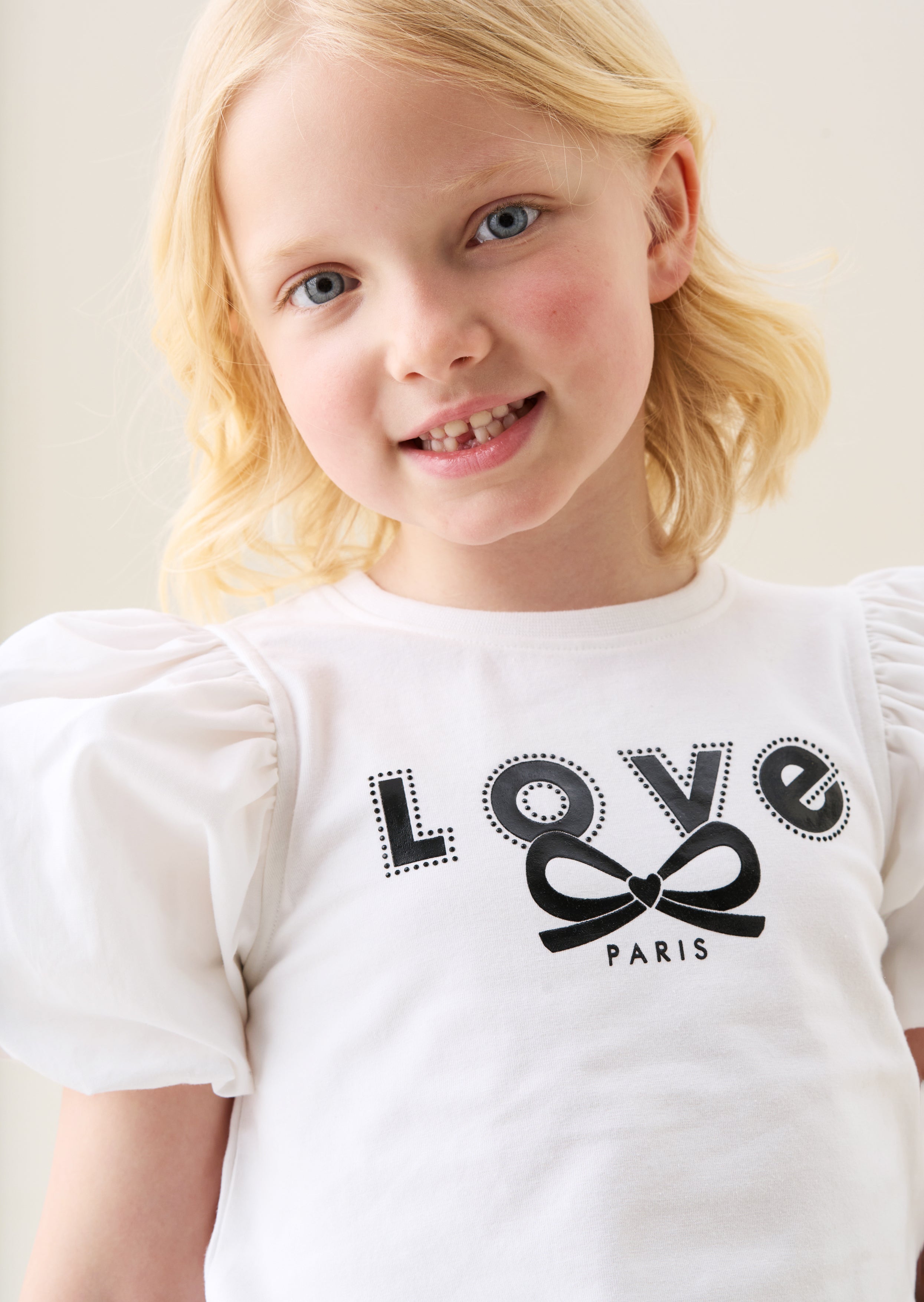 Heidi White Puff Sleeve Embellished Tee