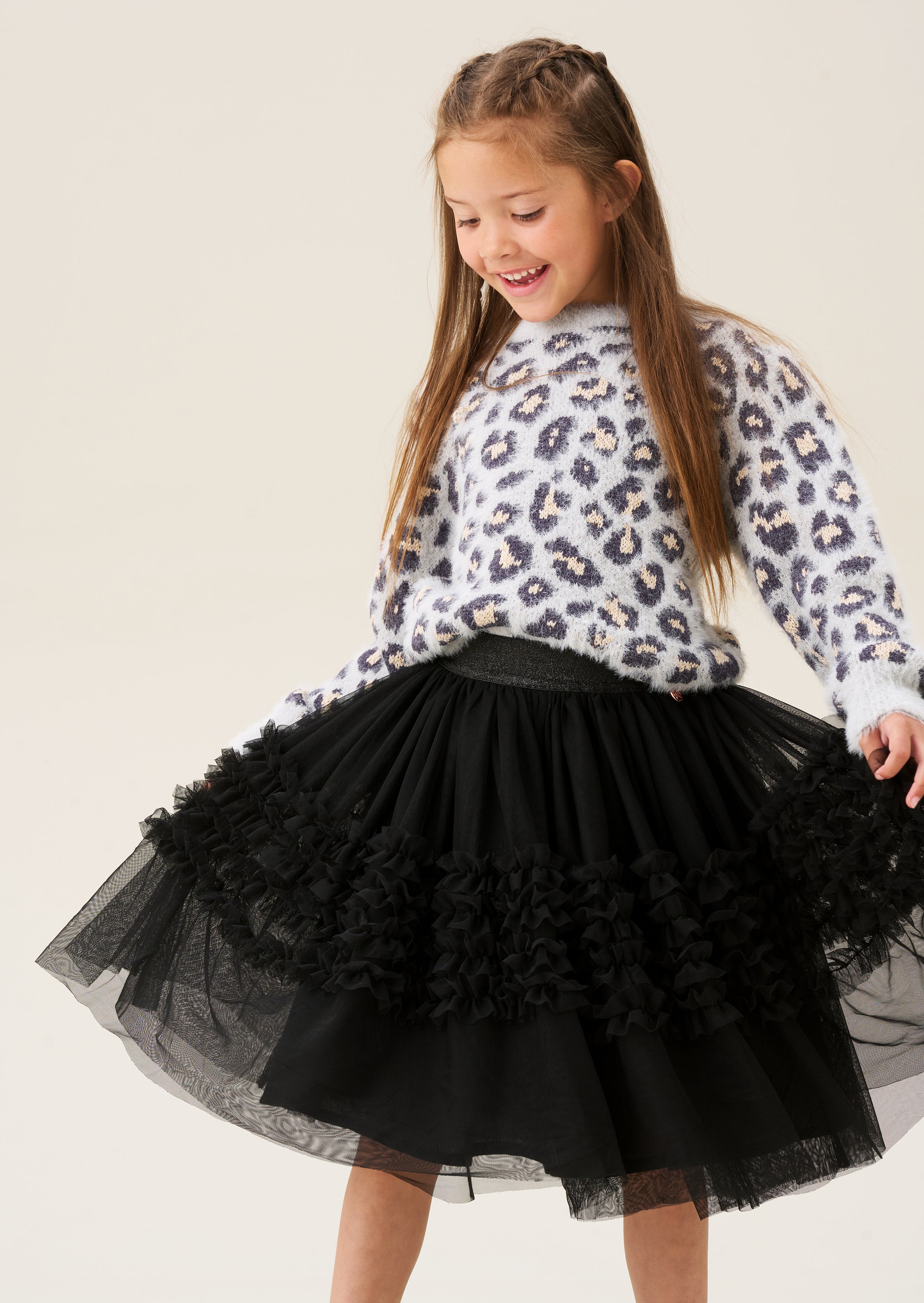 Jupe en maille à volants noire Sallie