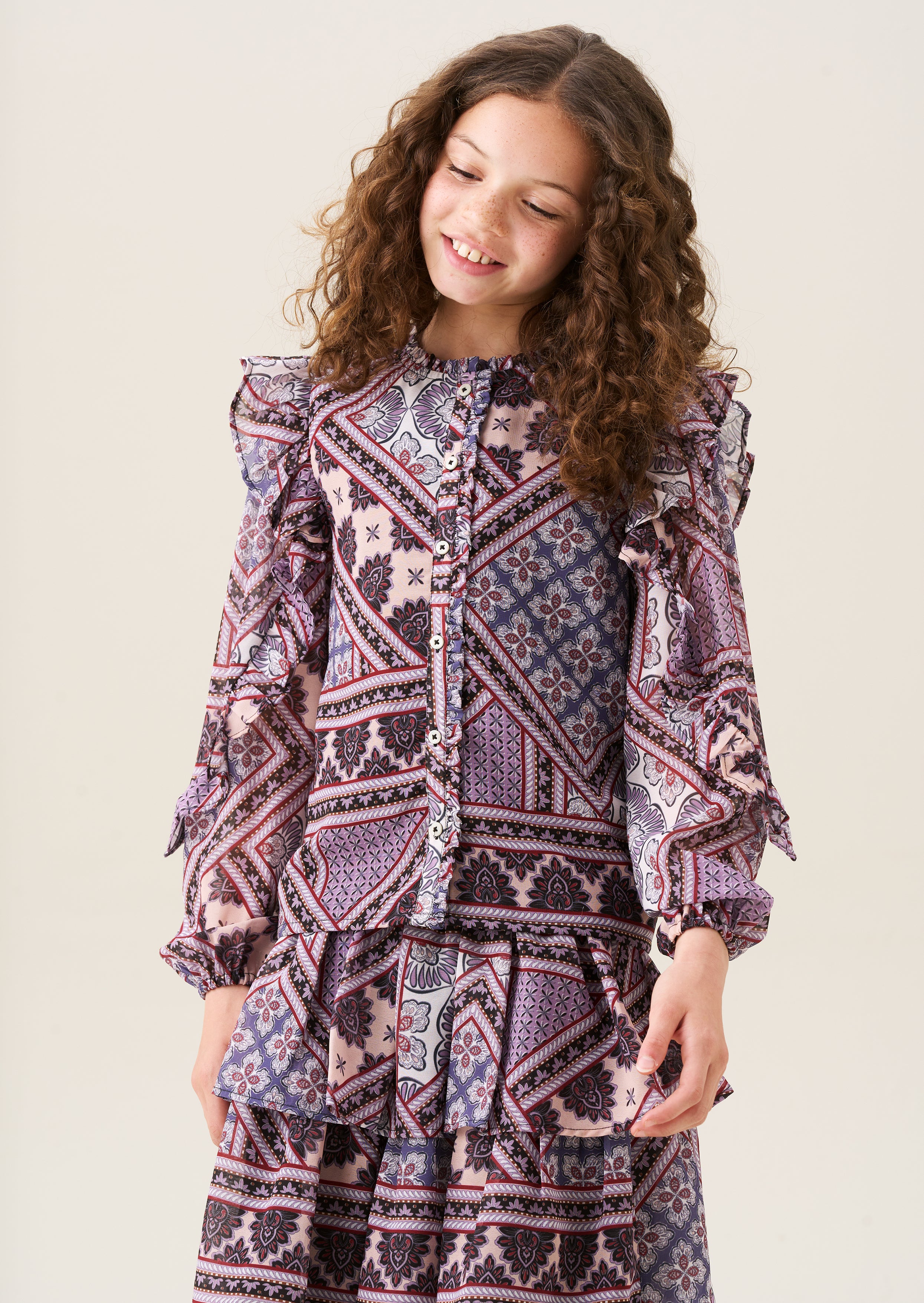 Adrienne Frill Sleeve Boho Print Blouse