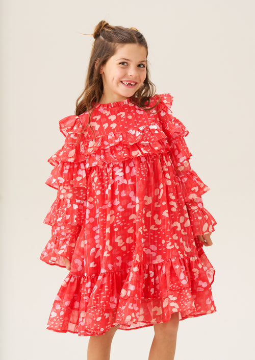Robe Imogen rouge à imprimé volanté