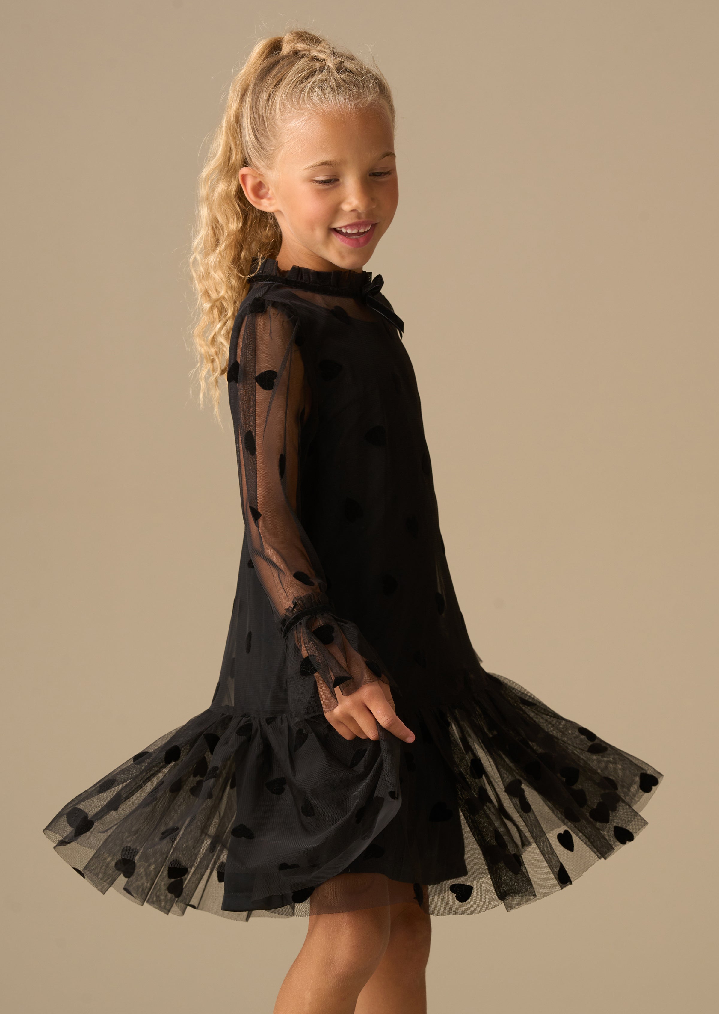 Neve Flock Heart Mesh Dress