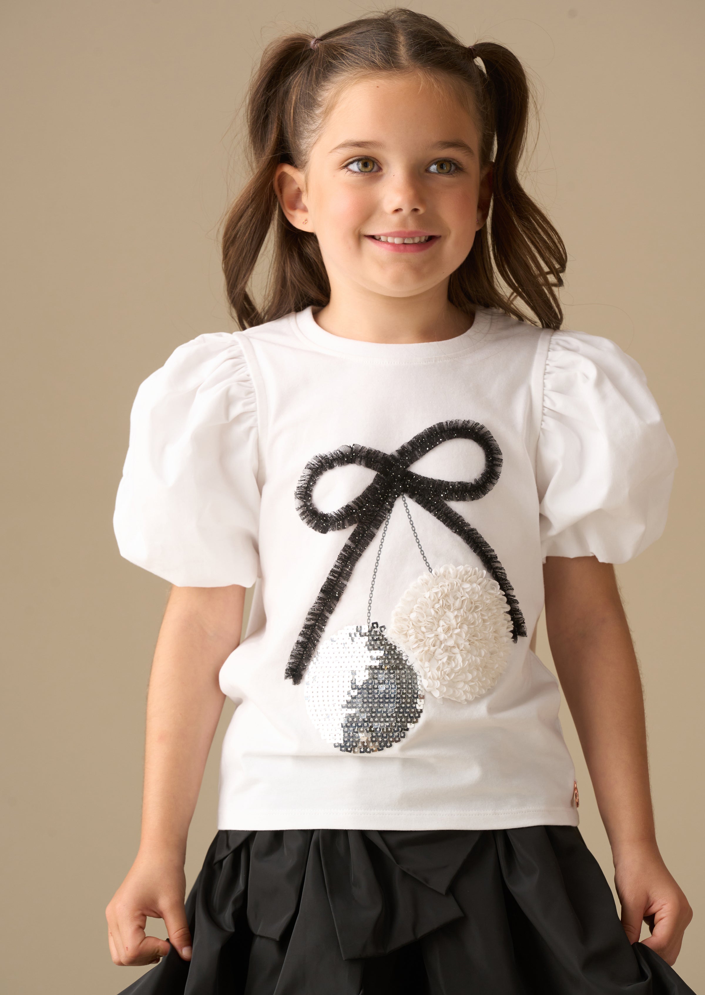 Elodie Disco Ball Embellished Puff Sleeve Tee