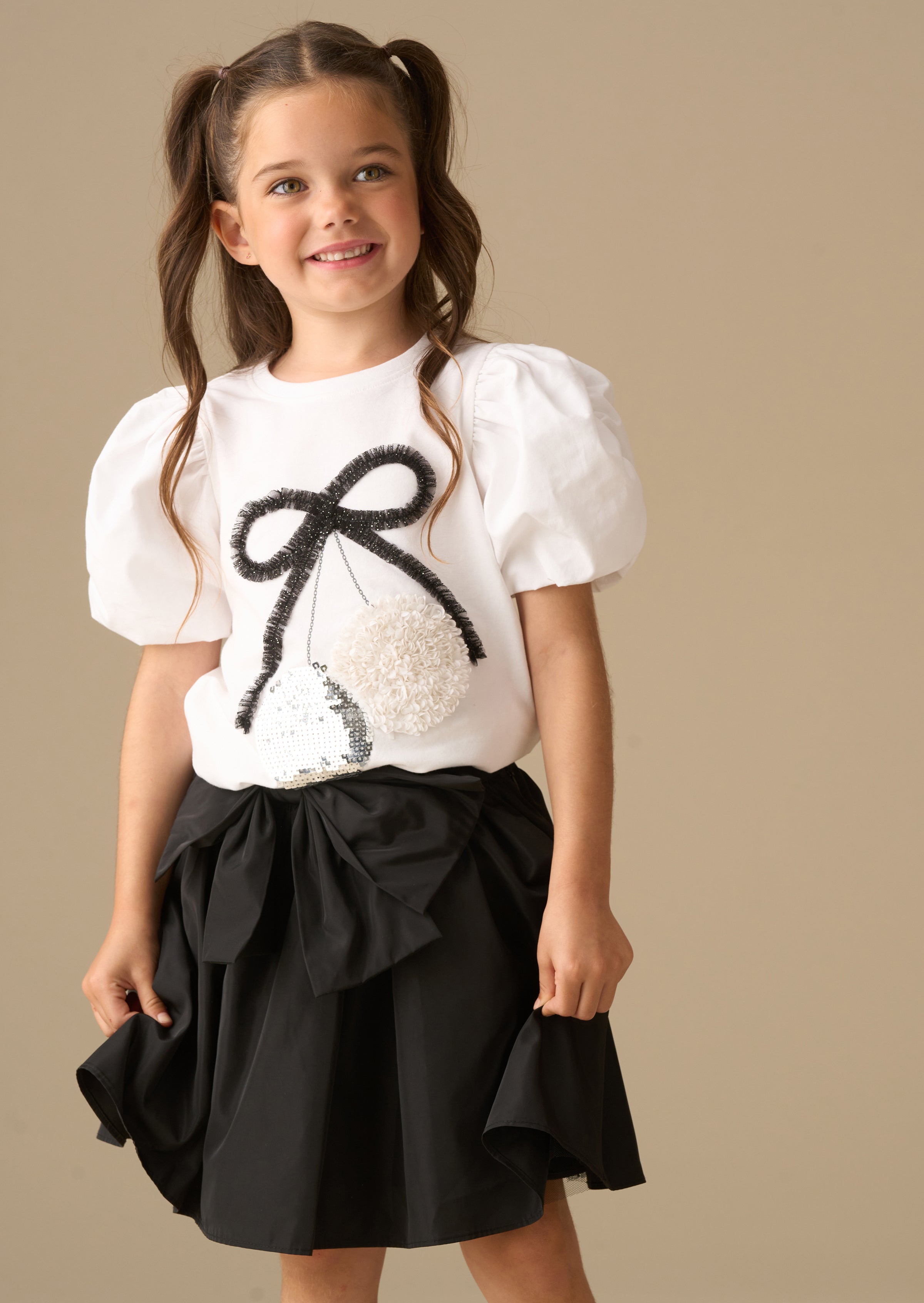 Elodie Disco Ball Embellished Puff Sleeve Tee