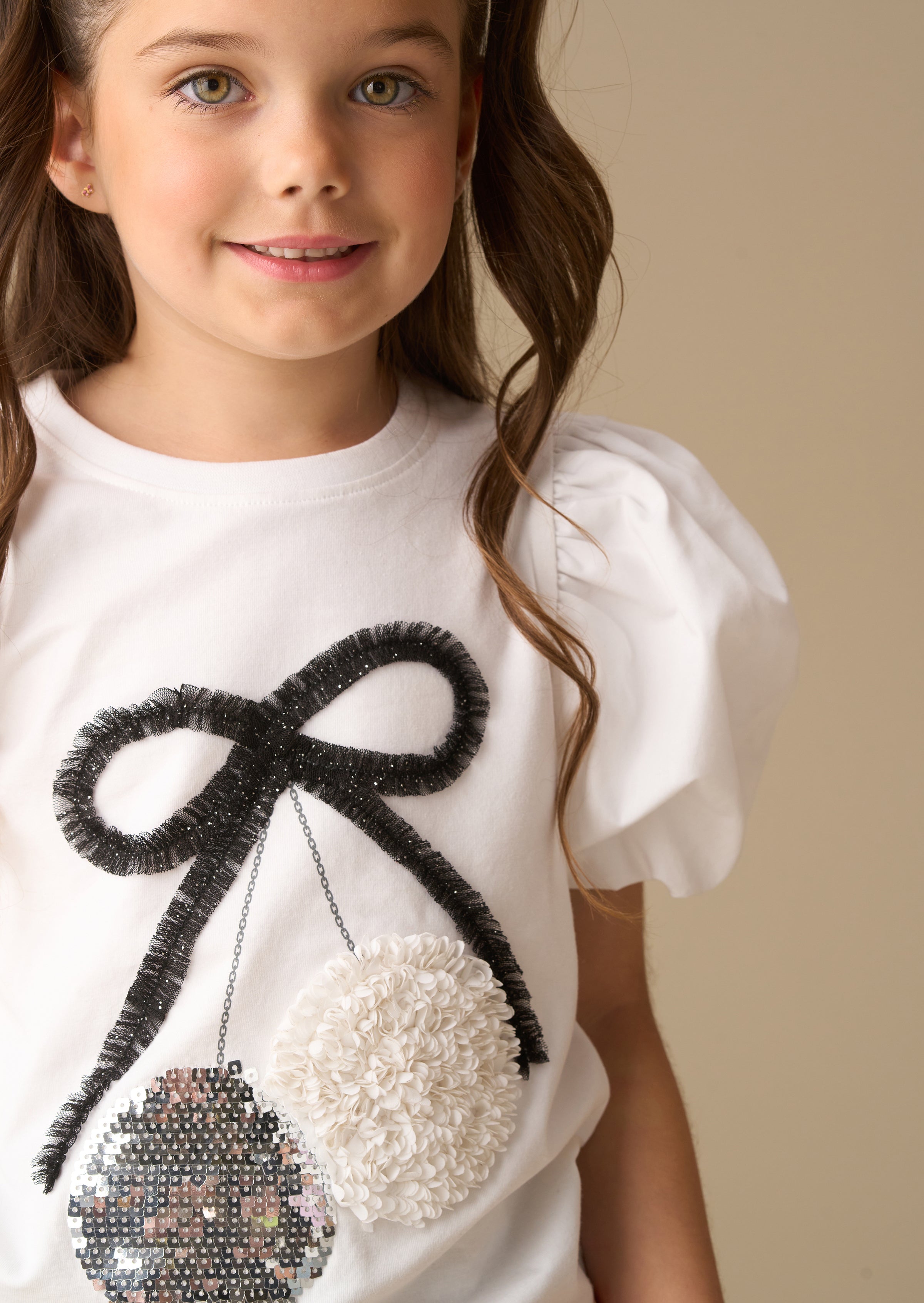 Elodie Disco Ball Embellished Puff Sleeve Tee