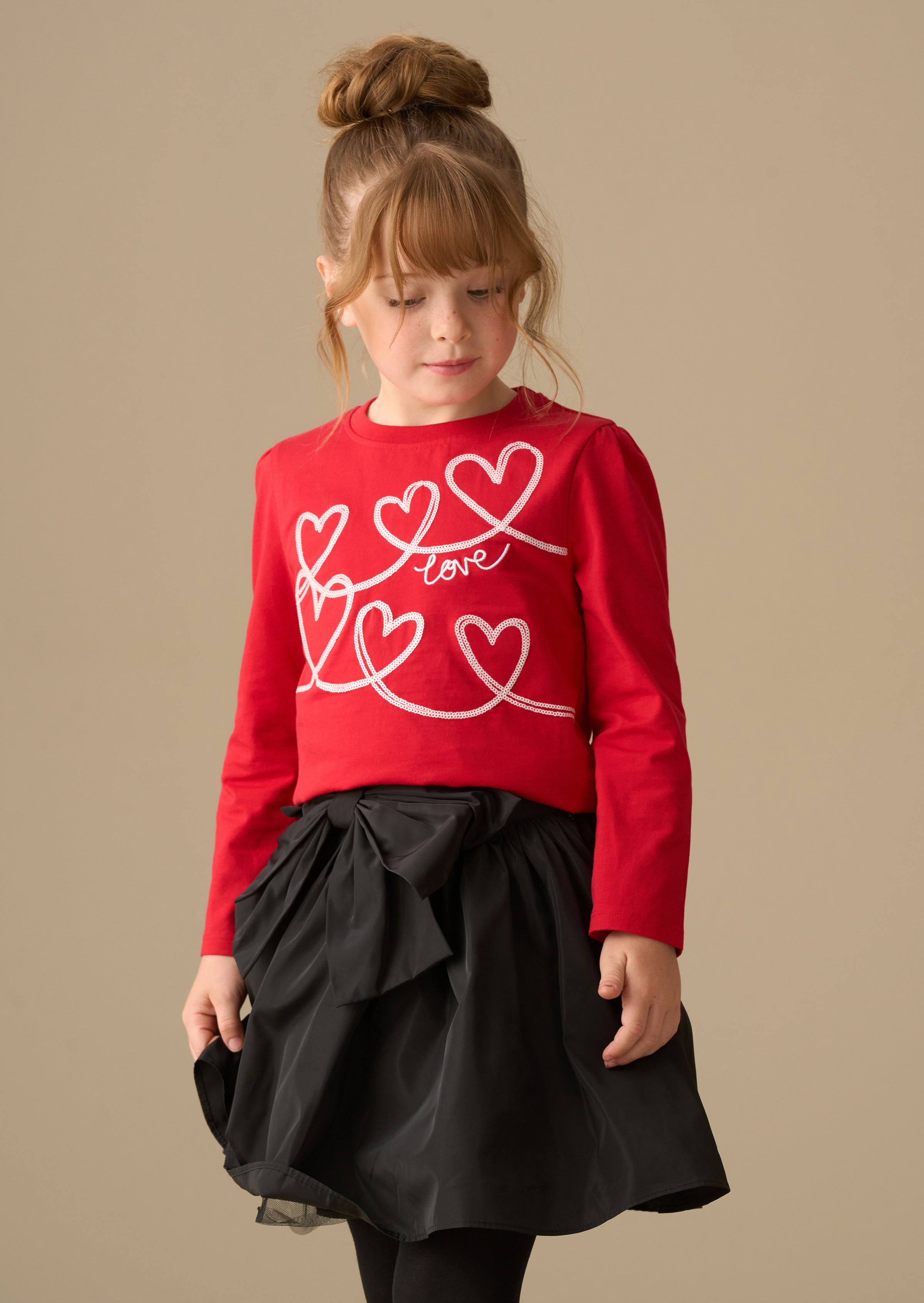 Noelle Sequin Heart Long Sleeve Top