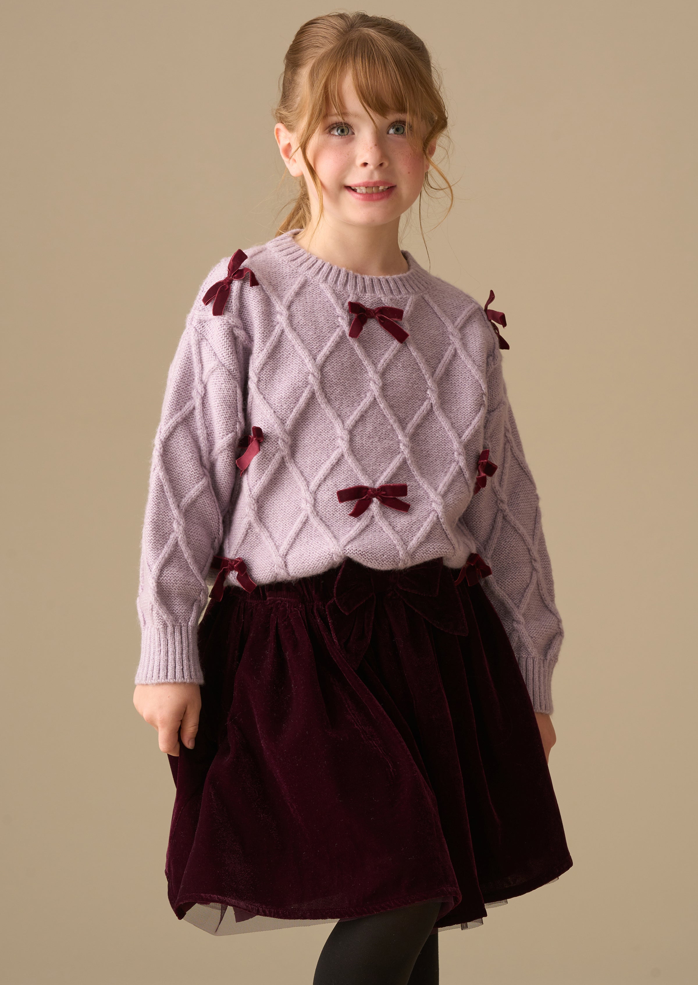 Clara Textured Knit Velvet Bow Jumper
