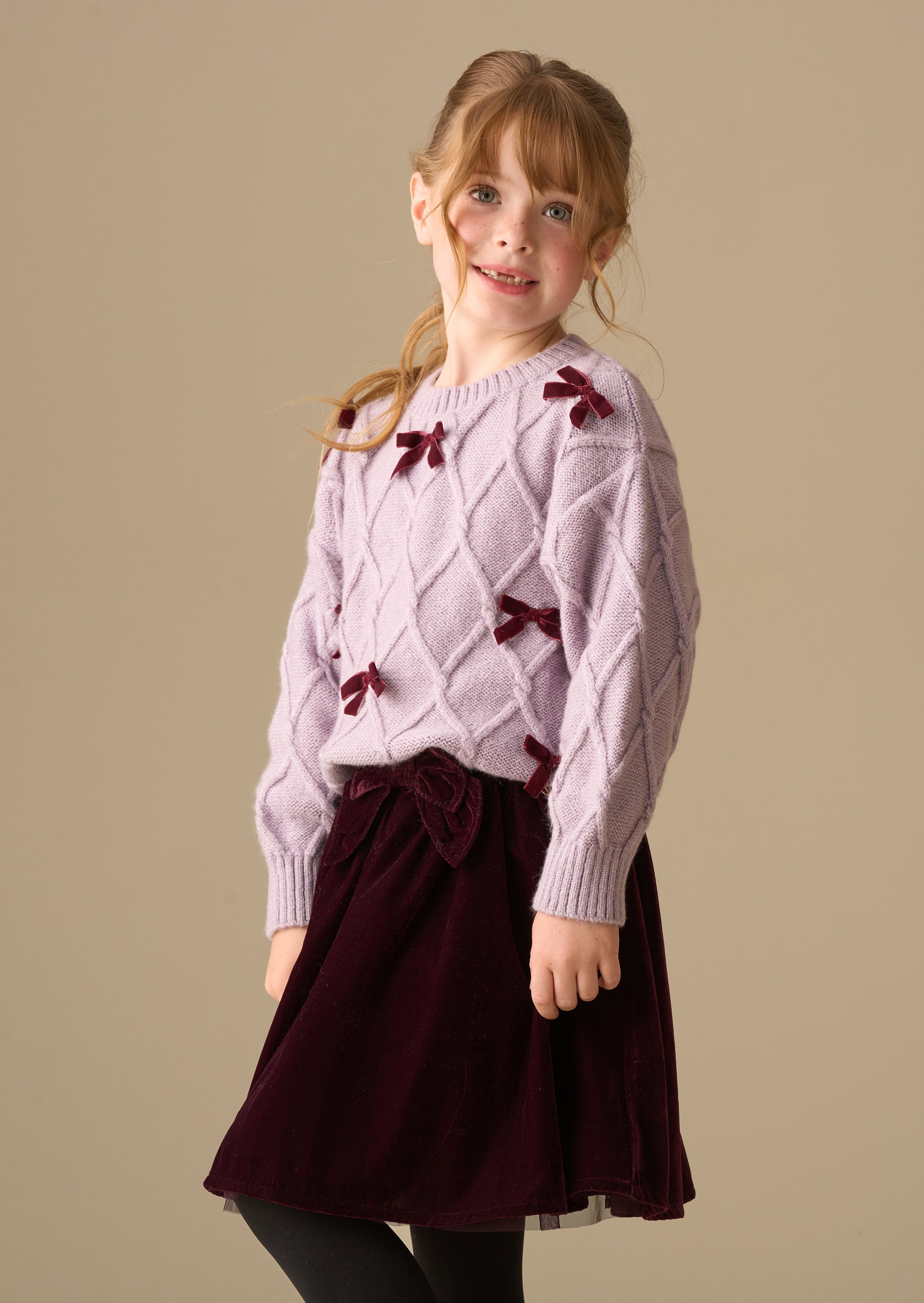 Clara Textured Knit Velvet Bow Jumper