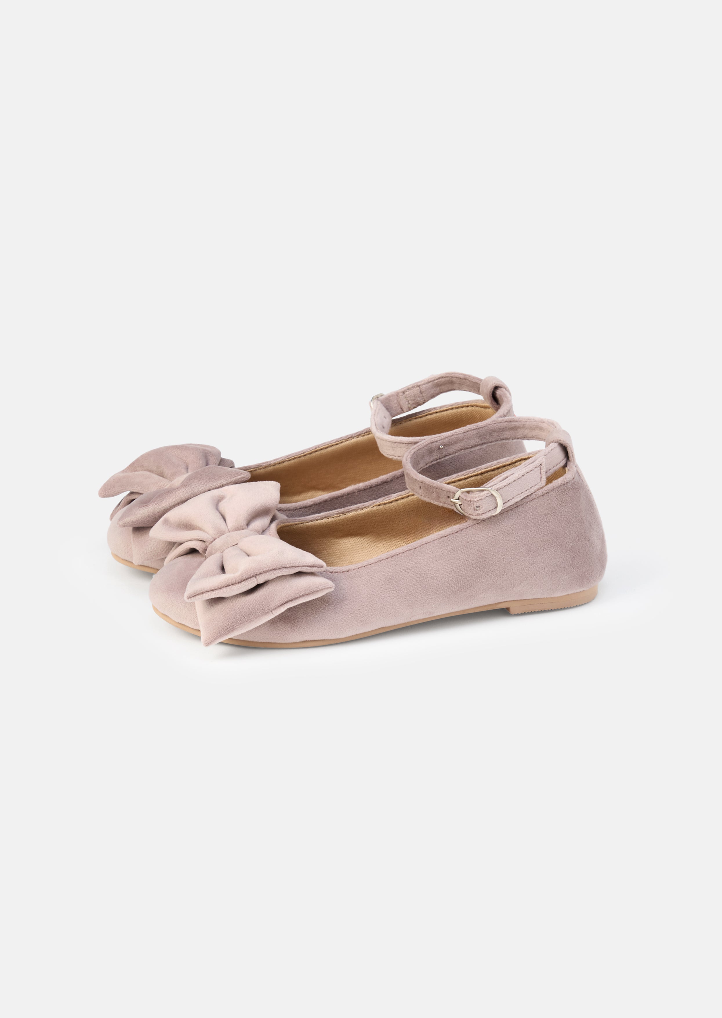 Chaussure à bride cheville en velours rose avec double nœud