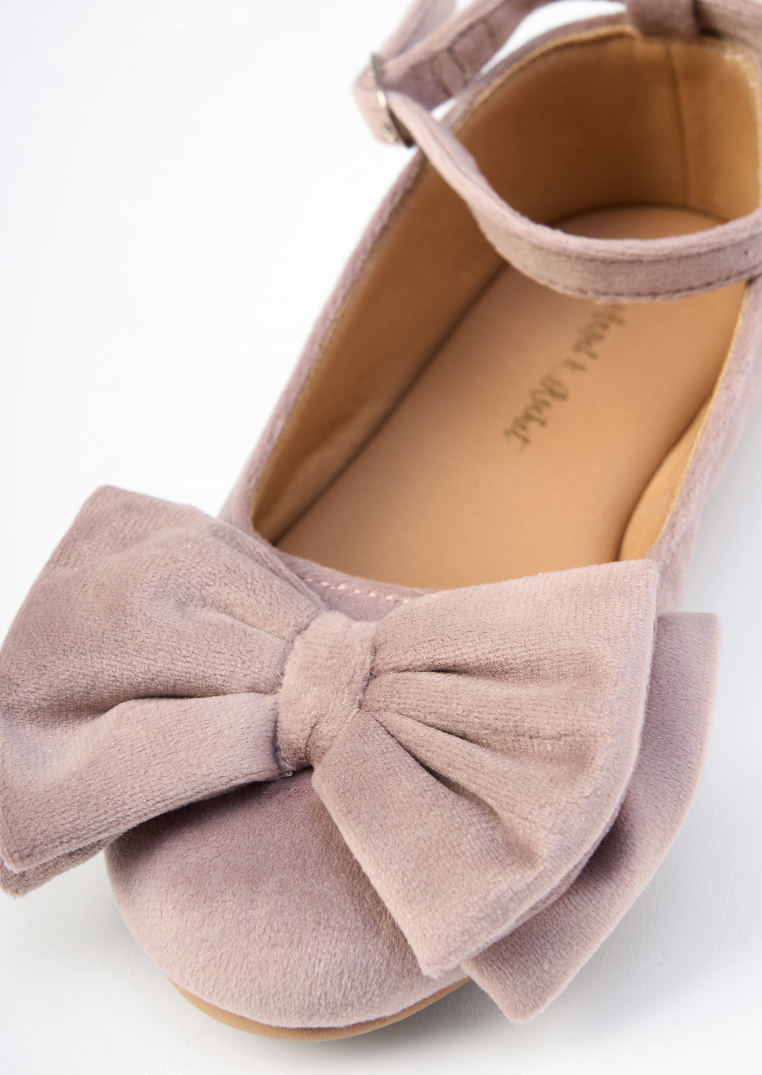 Chaussure à bride cheville en velours rose avec double nœud
