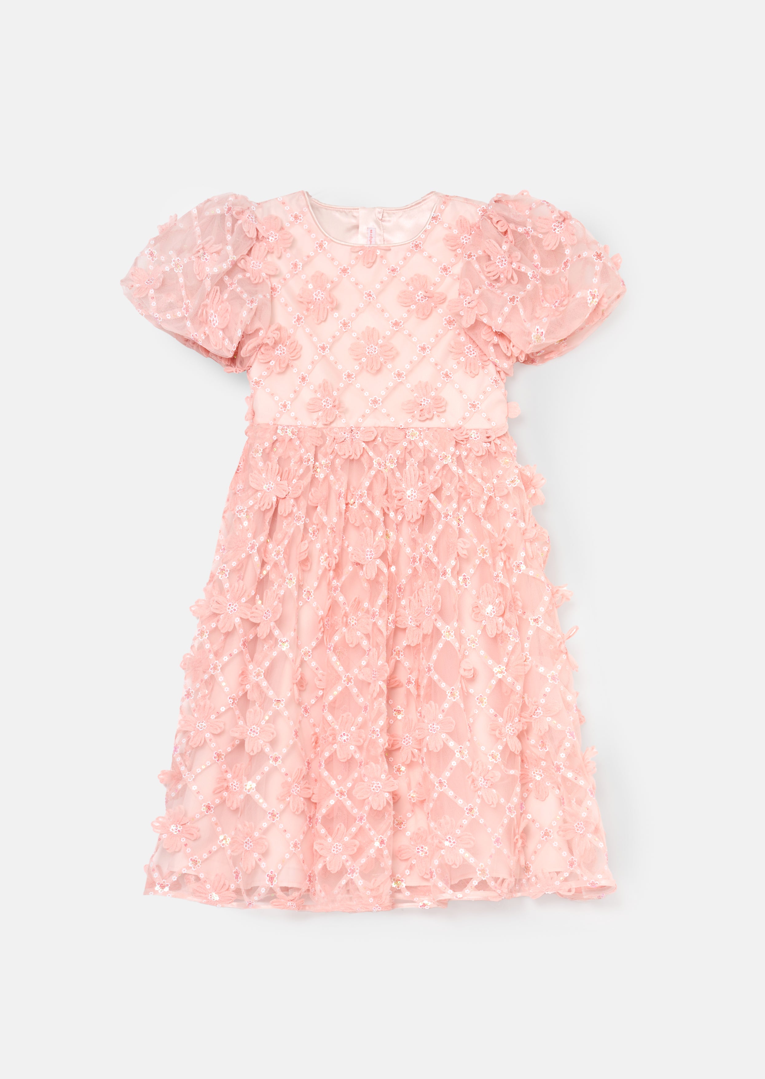 Francine Pink Embellished Puff Sleeve Dress