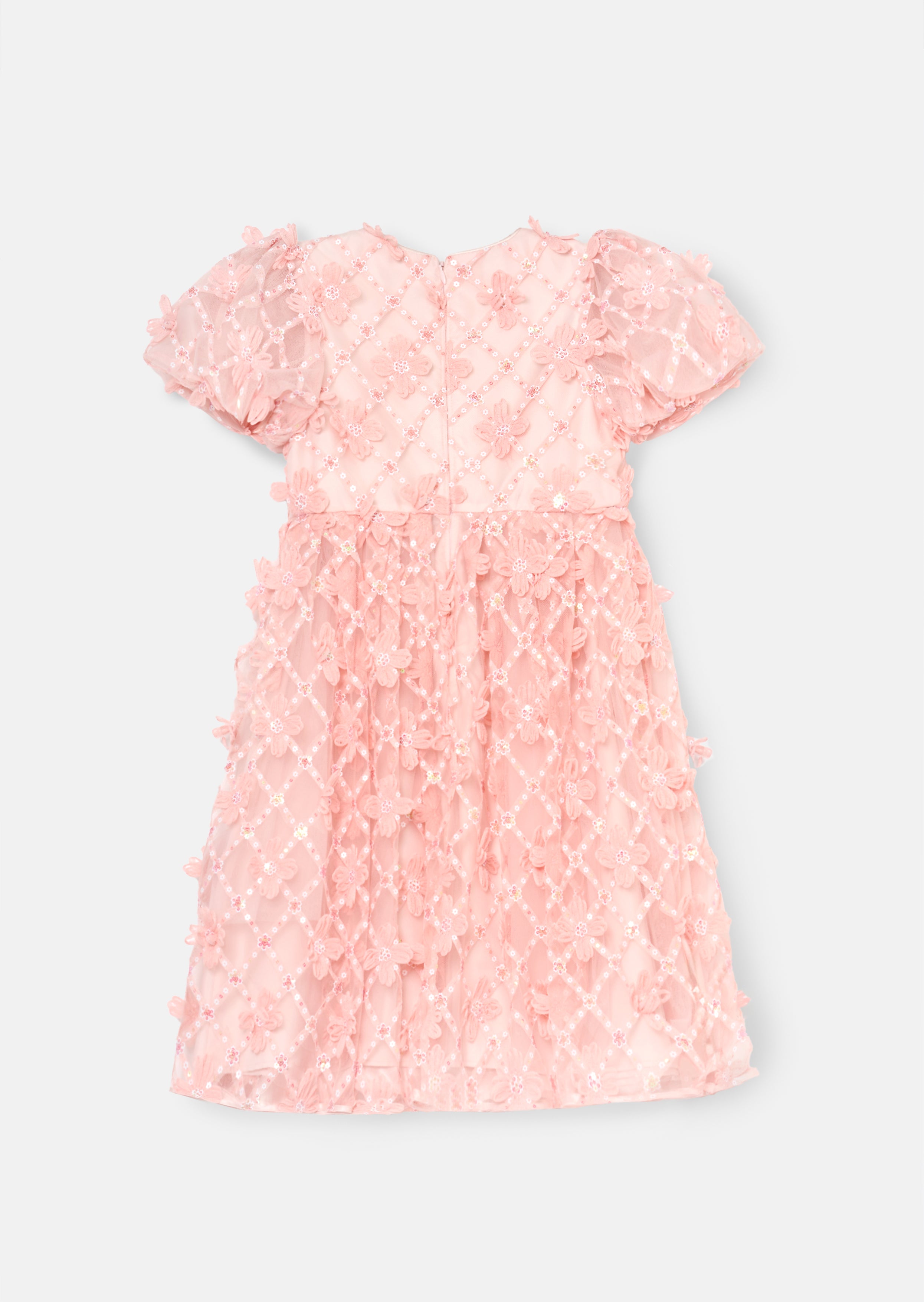 Francine Pink Embellished Puff Sleeve Dress