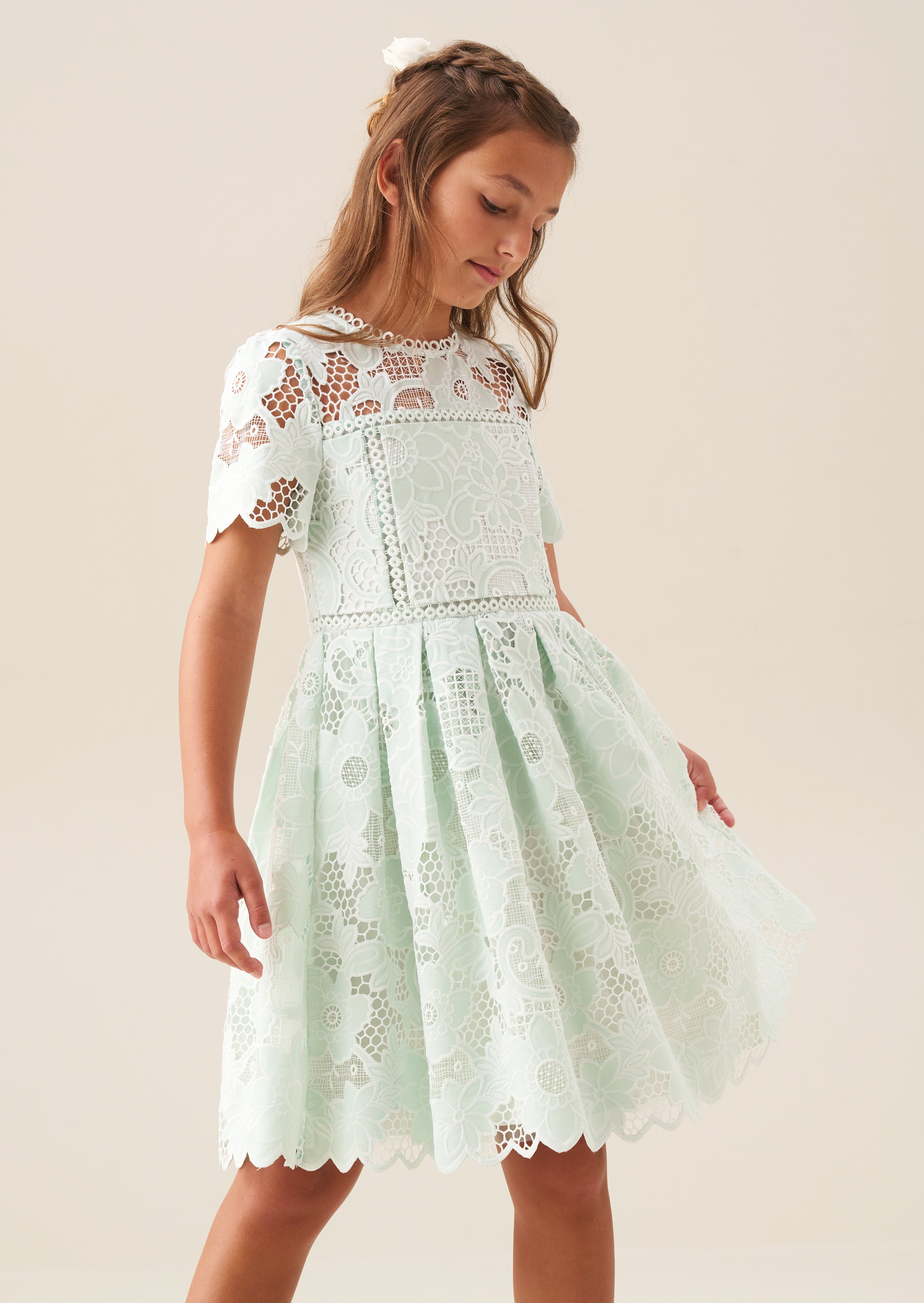 Robe en dentelle menthe Maeva