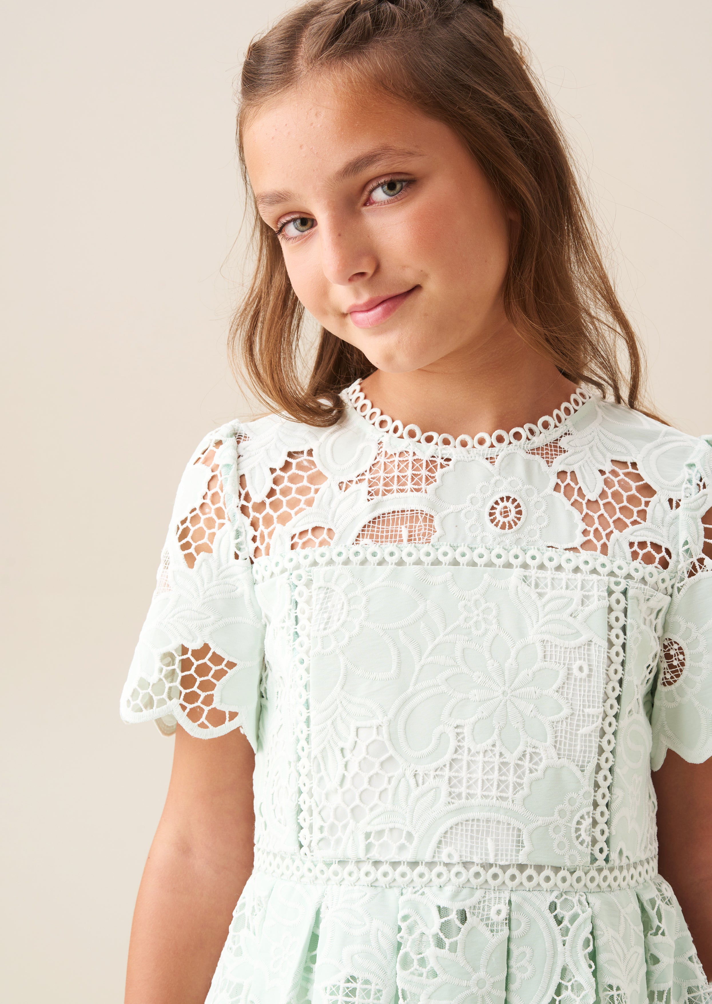 Robe en dentelle menthe Maeva