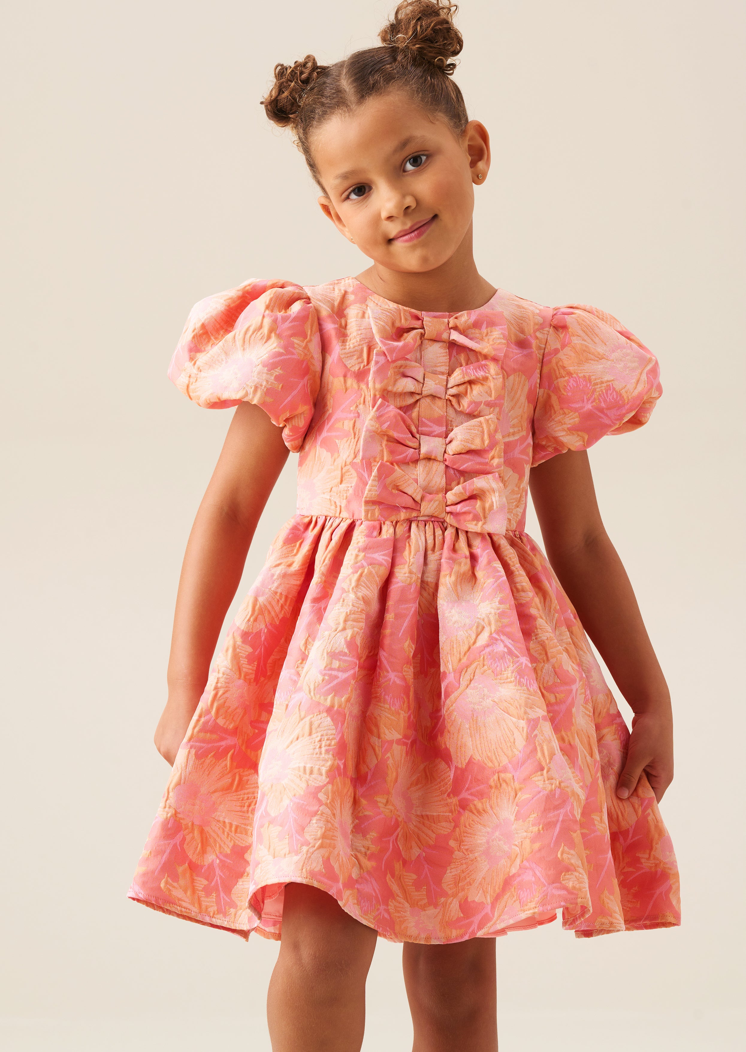 Georgia Pink Bow Jacquard Dress
