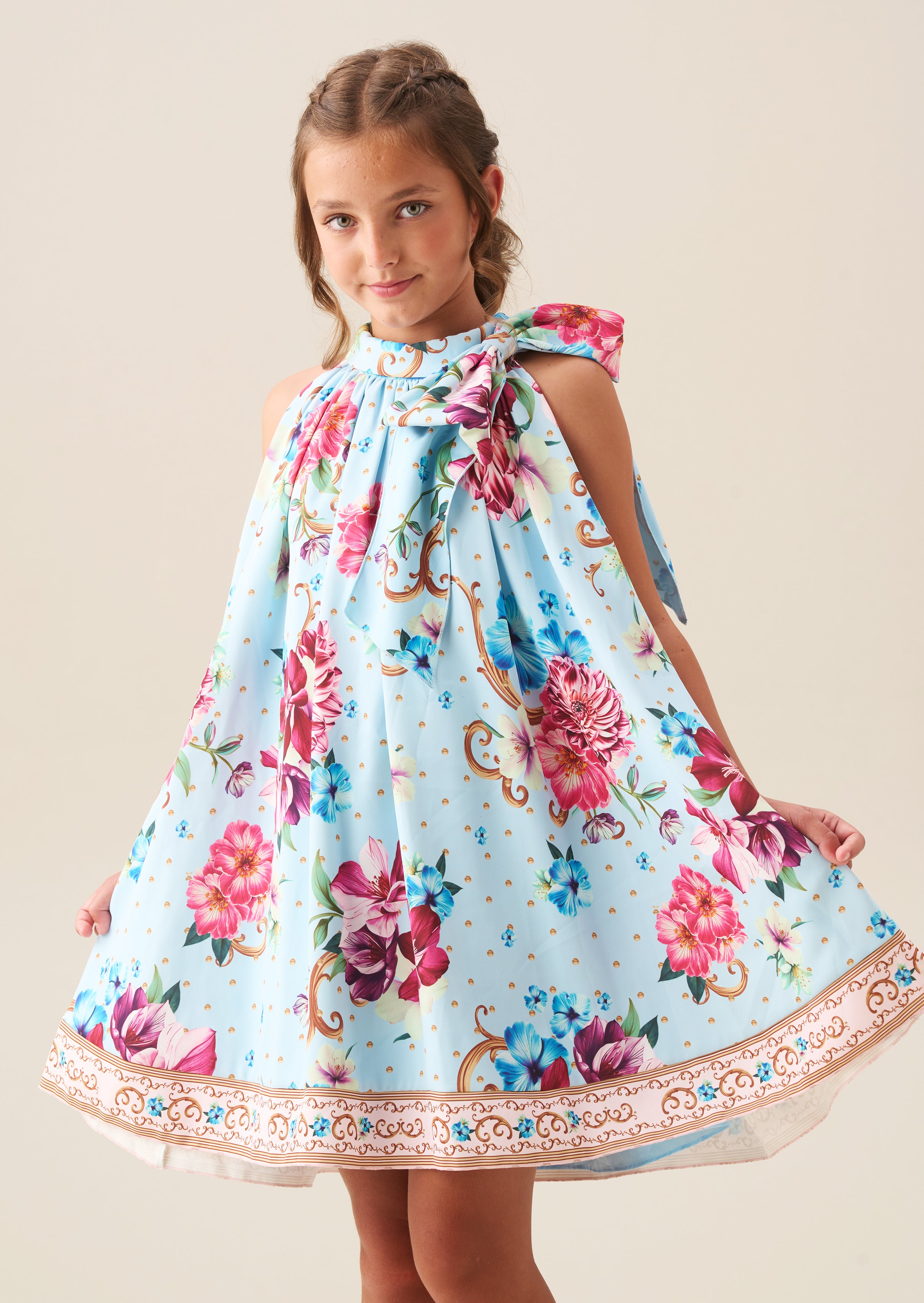 Amelia Print Bow Swing Dress