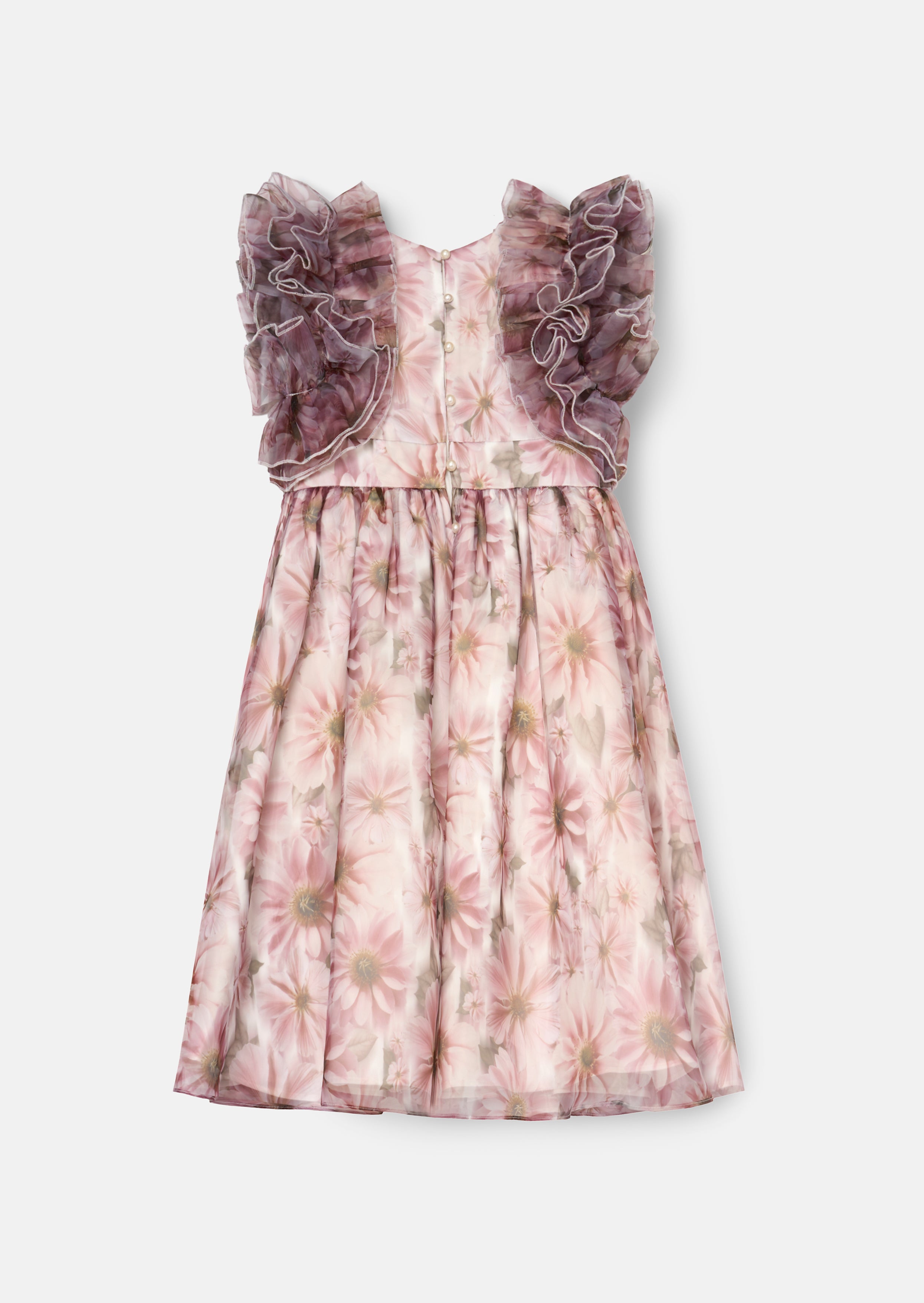 Flora Ruffle Sleeve Organza Print Dress