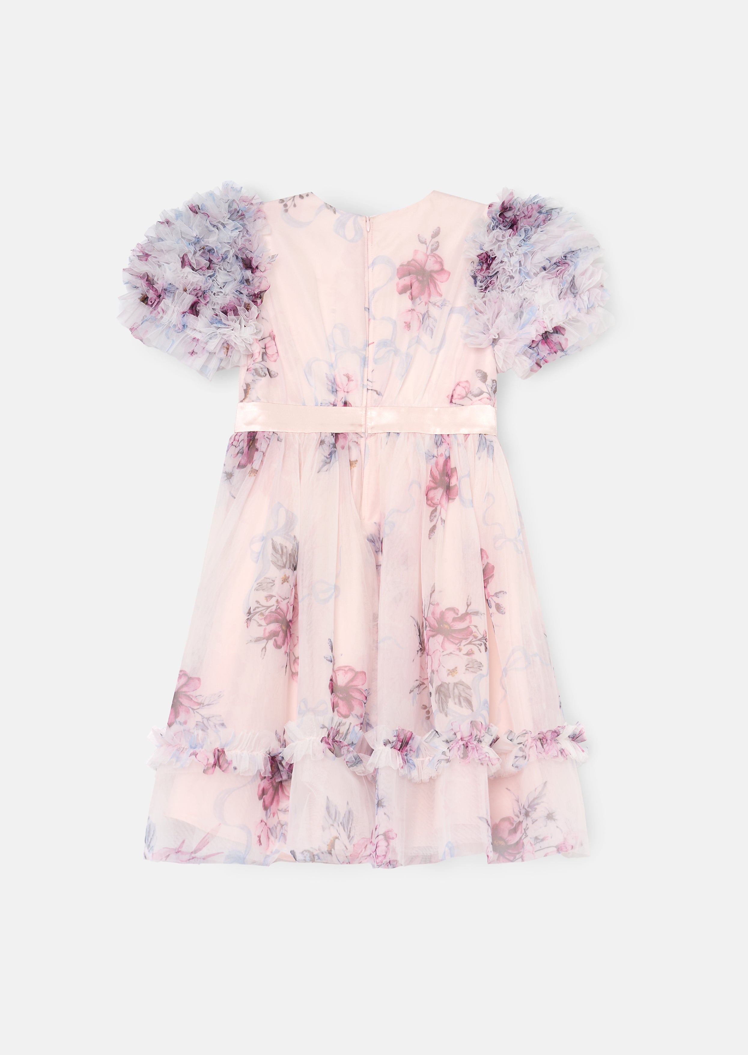 Florence Blush Ruffle Sleeve Mesh Dress